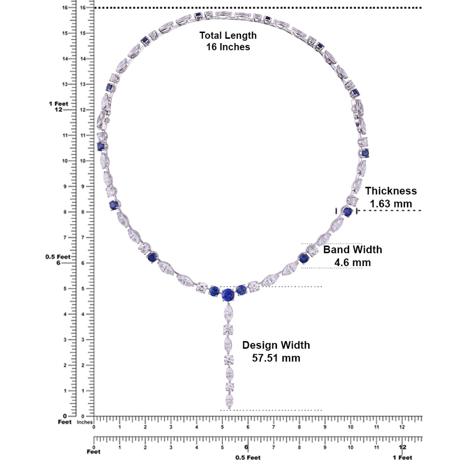 Lab-Grown Diamond and Sapphire Drop Necklace in 18K White Gold | SKU : 0004953852