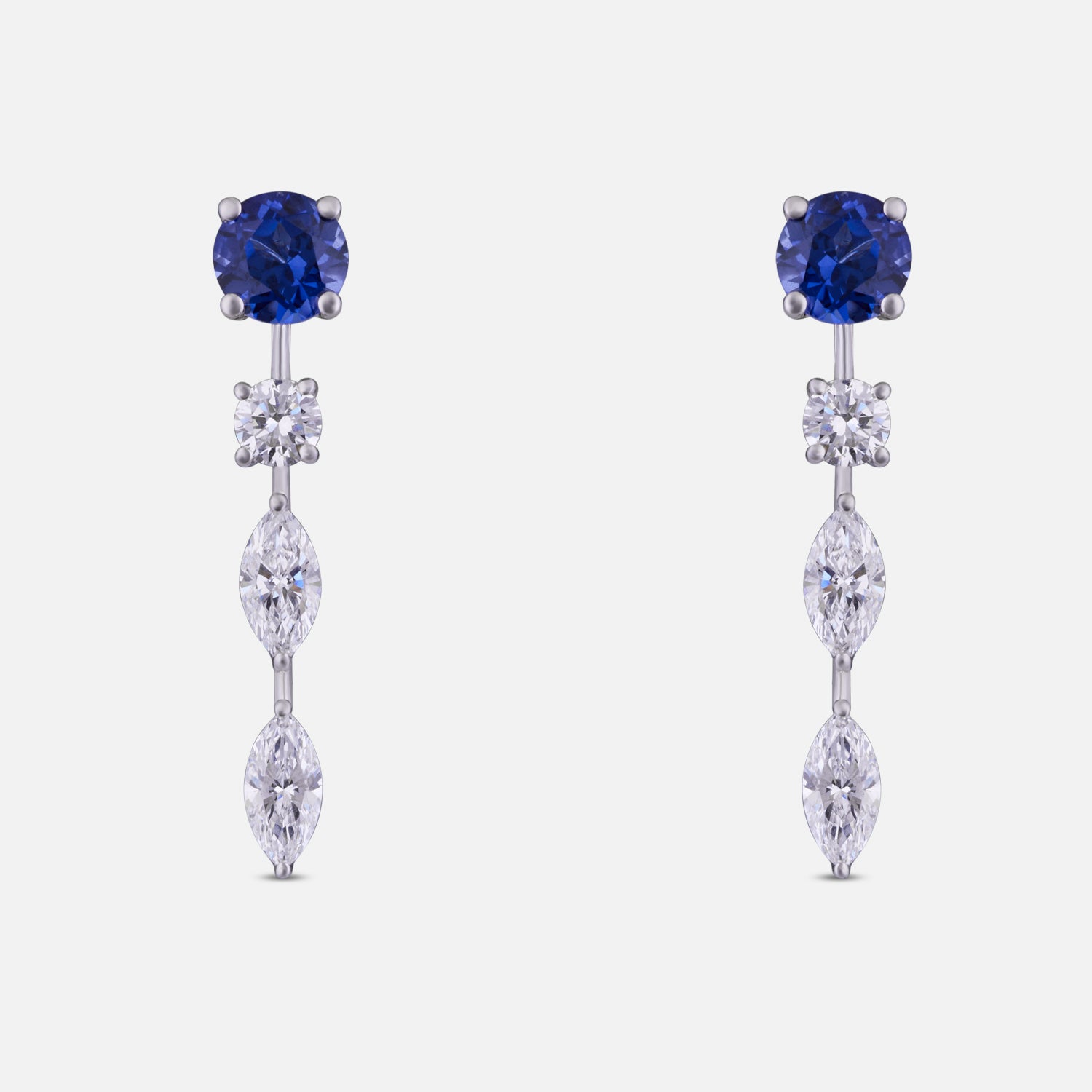 Lab-Grown Diamond and Sapphire Linear Drop Earrings in 18K White Gold | SKU : 0004953869