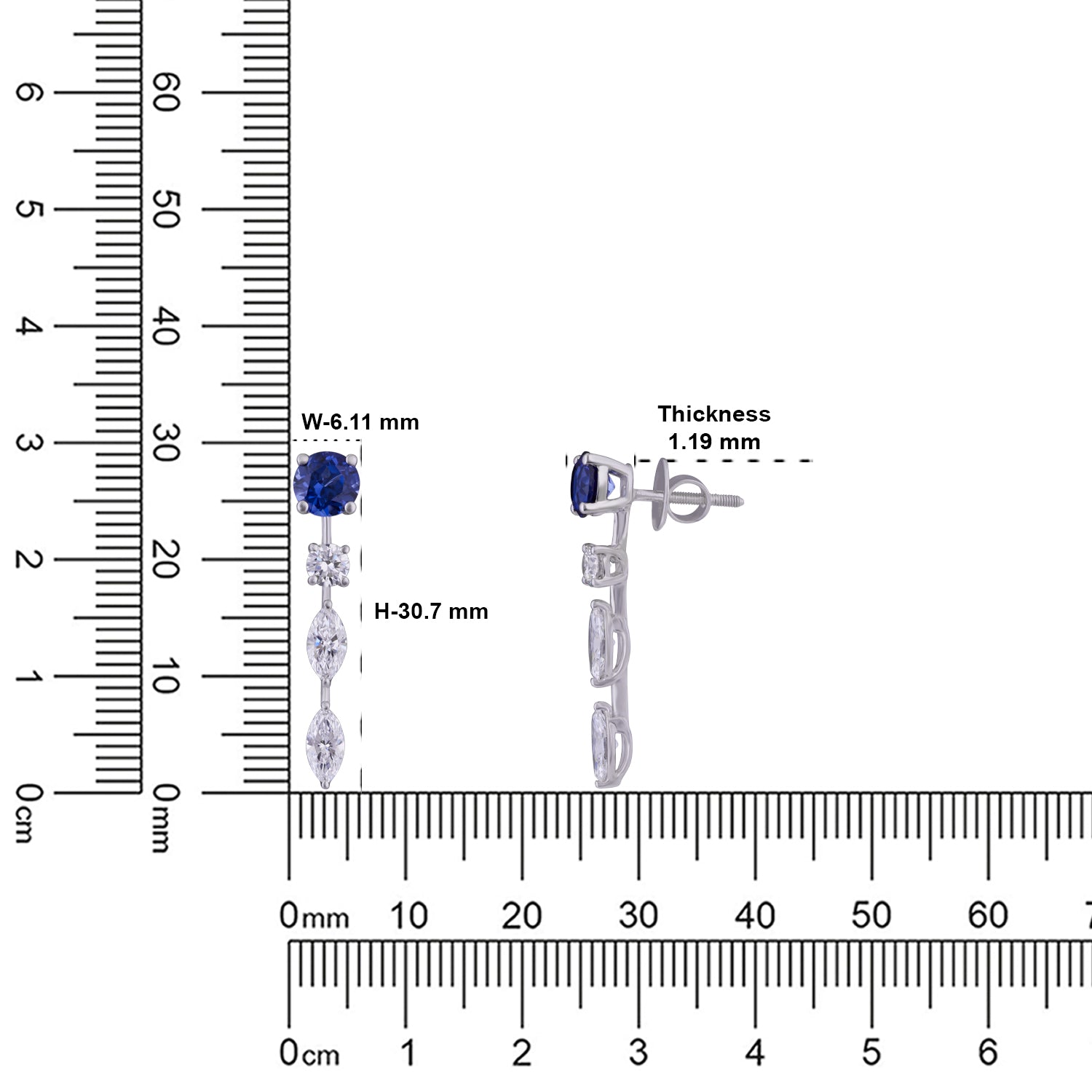 Lab-Grown Diamond and Sapphire Linear Drop Earrings in 18K White Gold | SKU : 0004953869