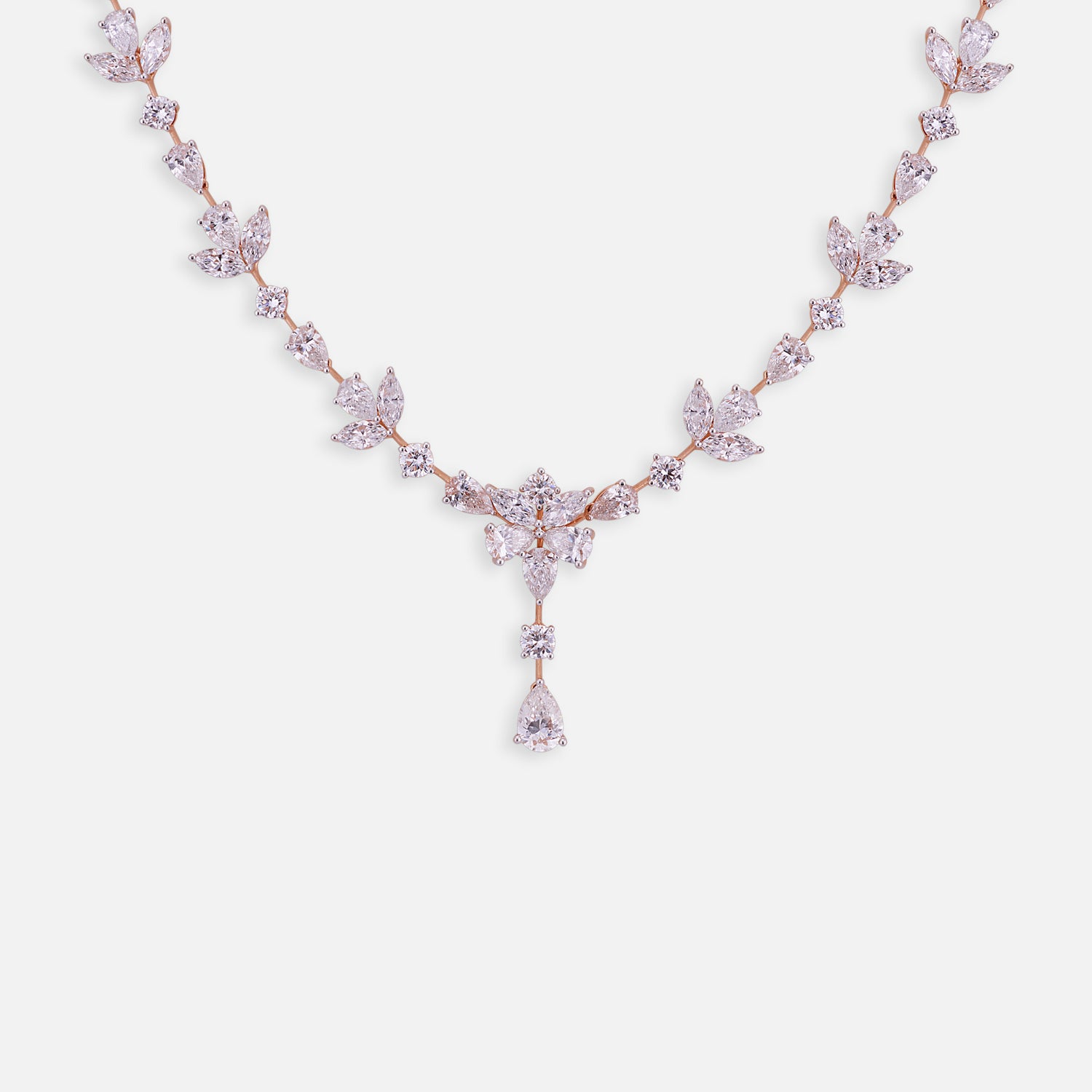Ethereal Leaf Motif Lab-Grown Diamond Necklace in Rose Gold : SKU : 0004953876