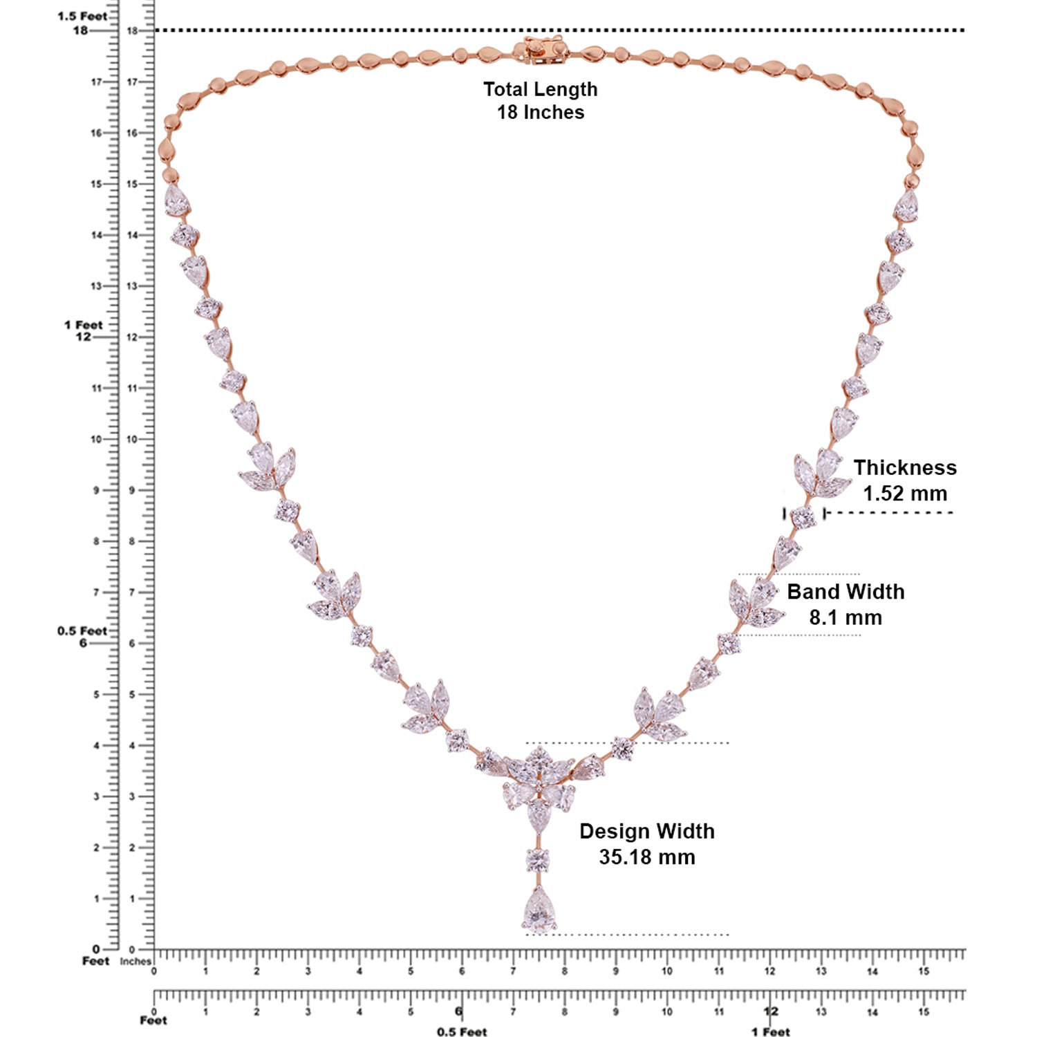 Ethereal Leaf Motif Lab-Grown Diamond Necklace in Rose Gold : SKU : 0004953876