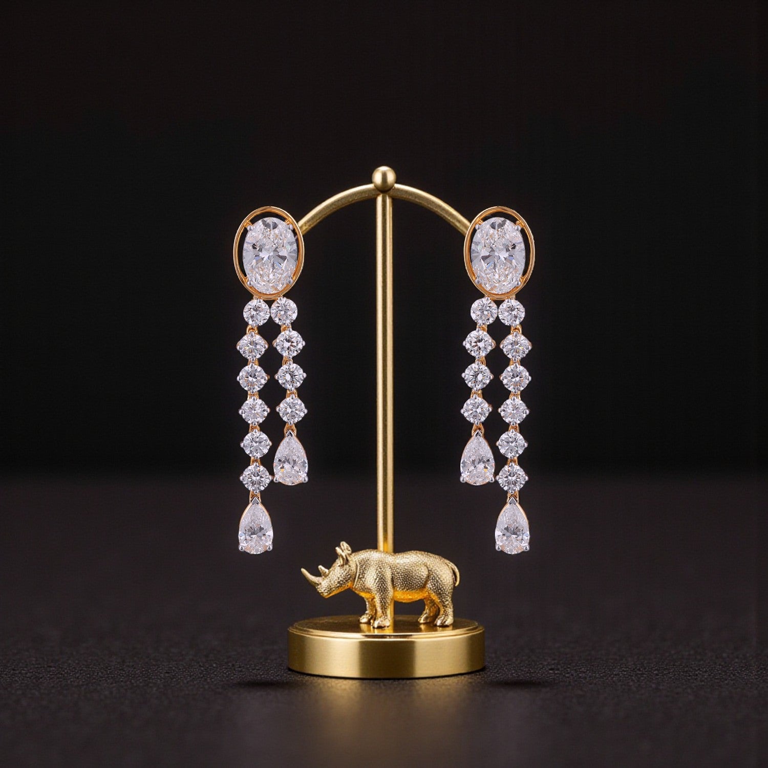 Lab-Grown Oval and Pear Diamond Cascade Earrings in 18K Yellow Gold | SKU : 0004953951