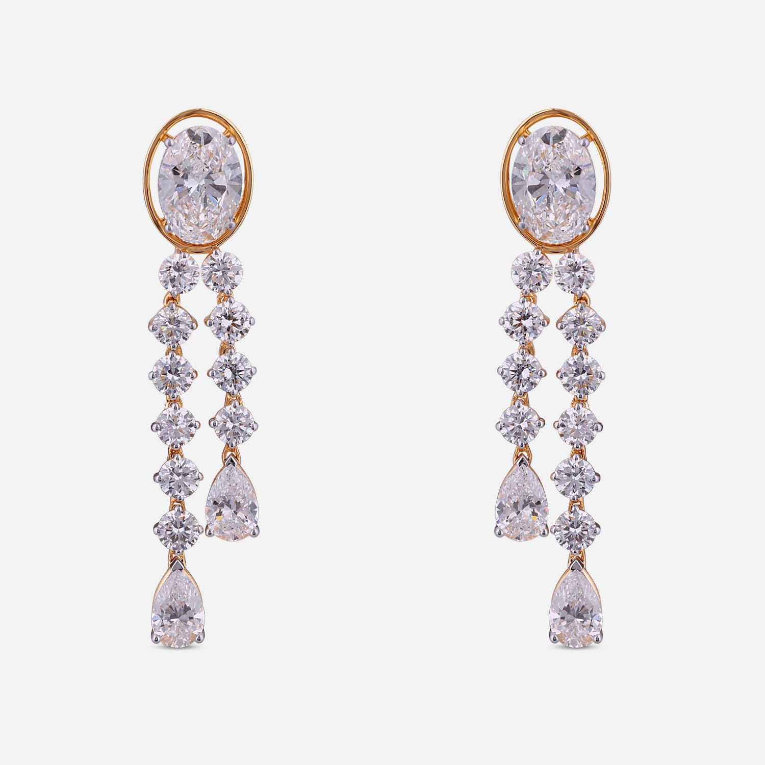 Lab-Grown Oval and Pear Diamond Cascade Earrings in 18K Yellow Gold | SKU : 0004953951