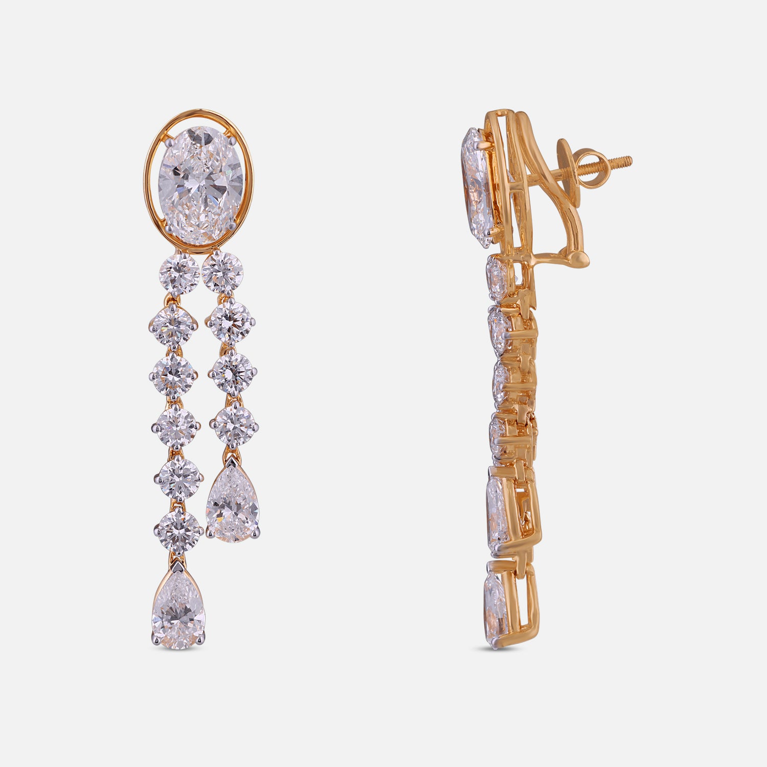 Lab-Grown Oval and Pear Diamond Cascade Earrings in 18K Yellow Gold | SKU : 0004953951
