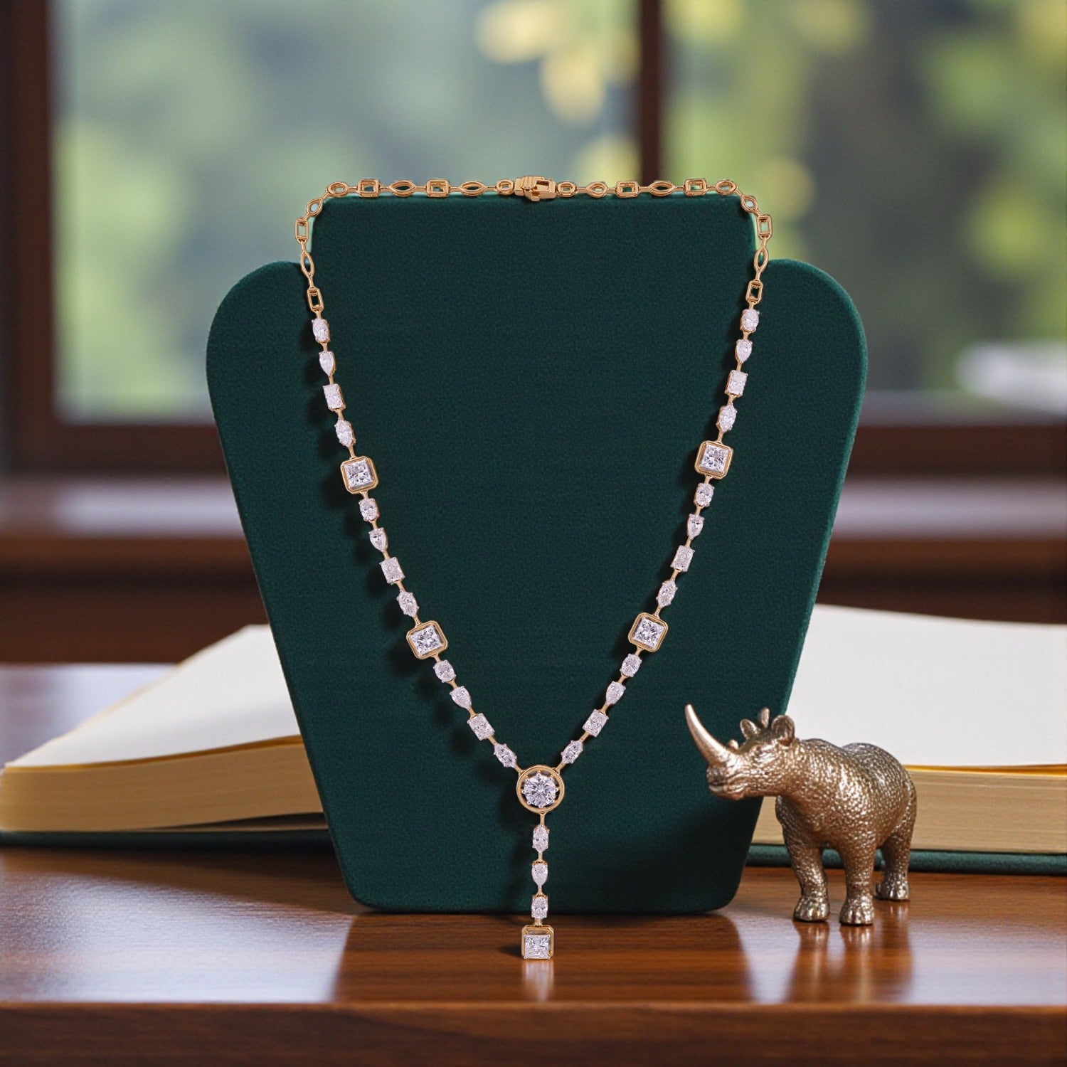 Lab-Grown Geometric Diamond Drop Necklace in 18K Yellow Gold | SKU : 0004953968