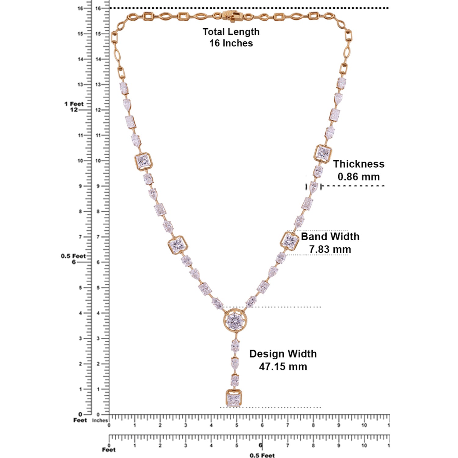 Lab-Grown Geometric Diamond Drop Necklace in 18K Yellow Gold | SKU : 0004953968