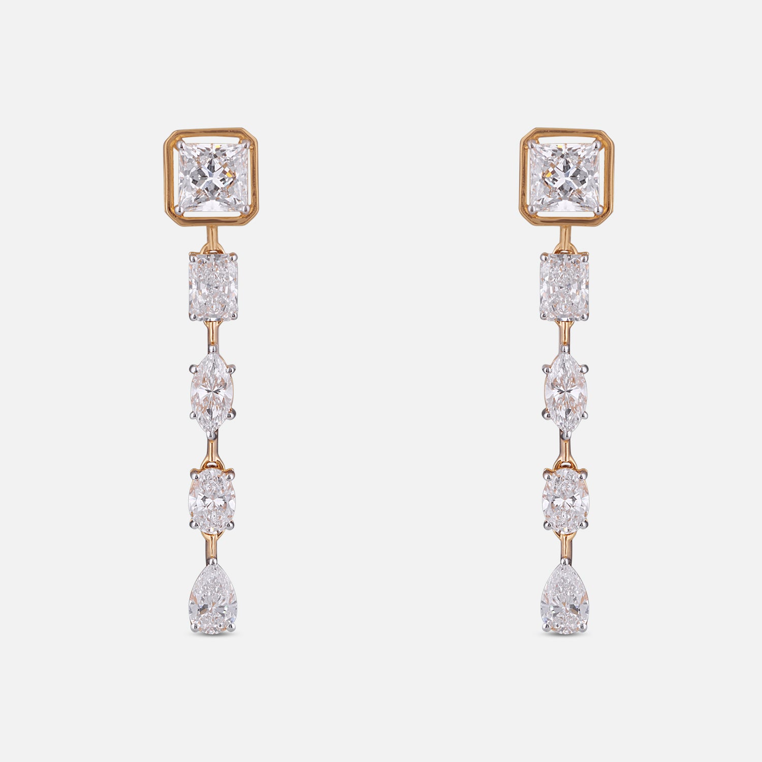 Lab-Grown Mixed-Cut Diamond Drop Earrings in 18K Yellow Gold | SKU : 0004953975