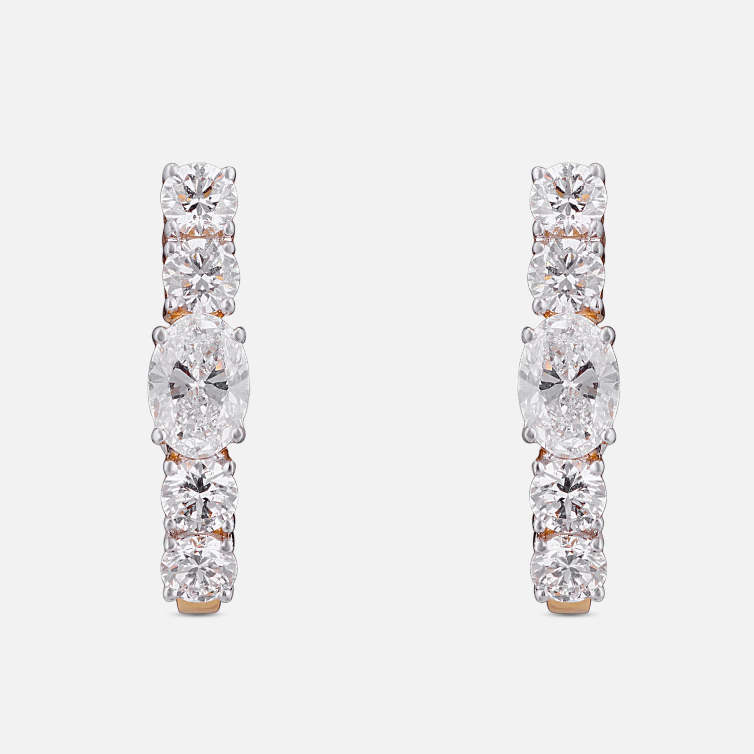 Lab-Grown Oval and Round Diamond Hoop Earrings in 18K Yellow Gold | SKU : 0004953999