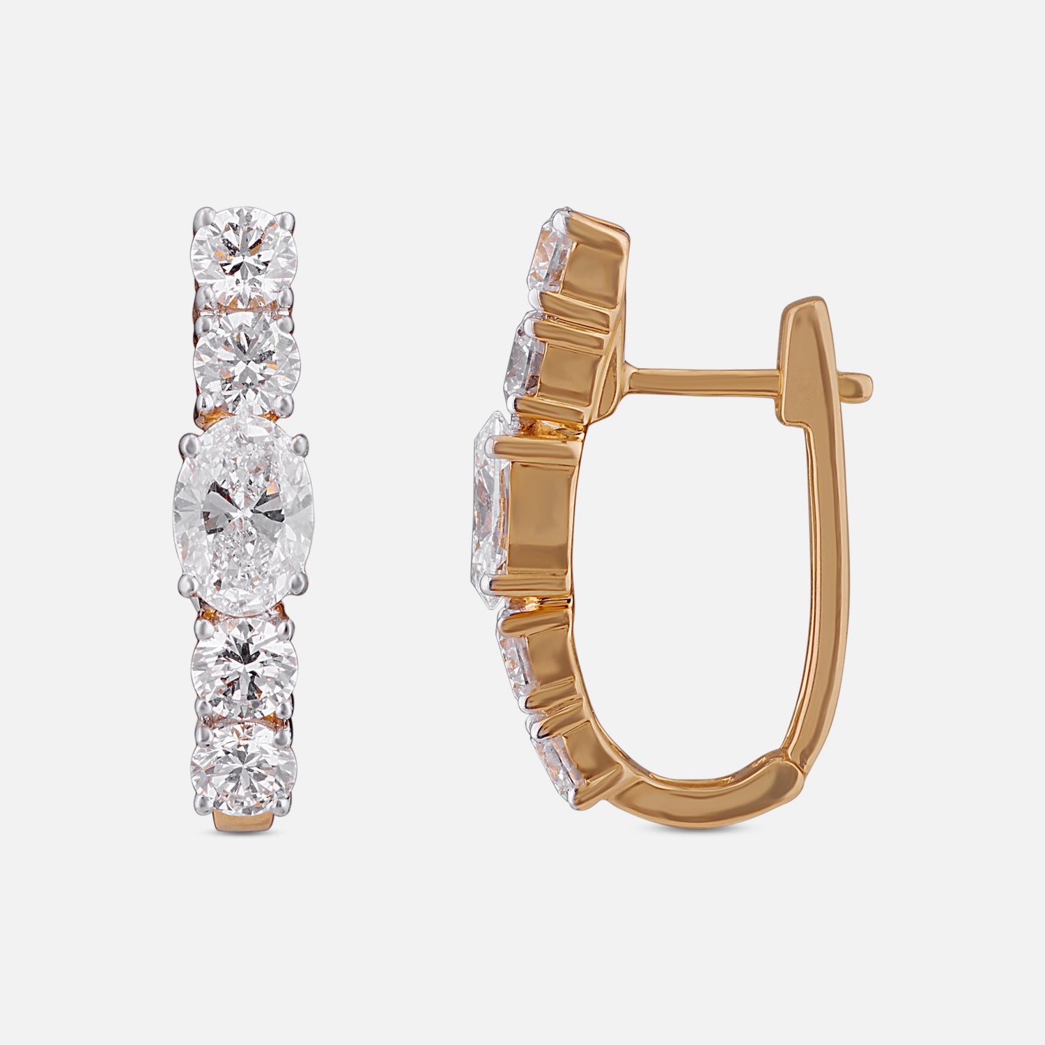 Lab-Grown Oval and Round Diamond Hoop Earrings in 18K Yellow Gold | SKU : 0004953999