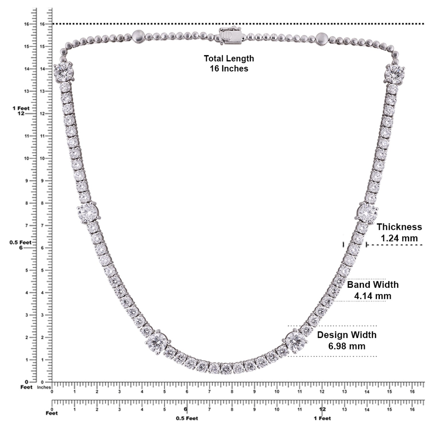 Lab-Grown Diamond Tennis Necklace with Graduated Accents in 18K White Gold | SKU : 0004954002