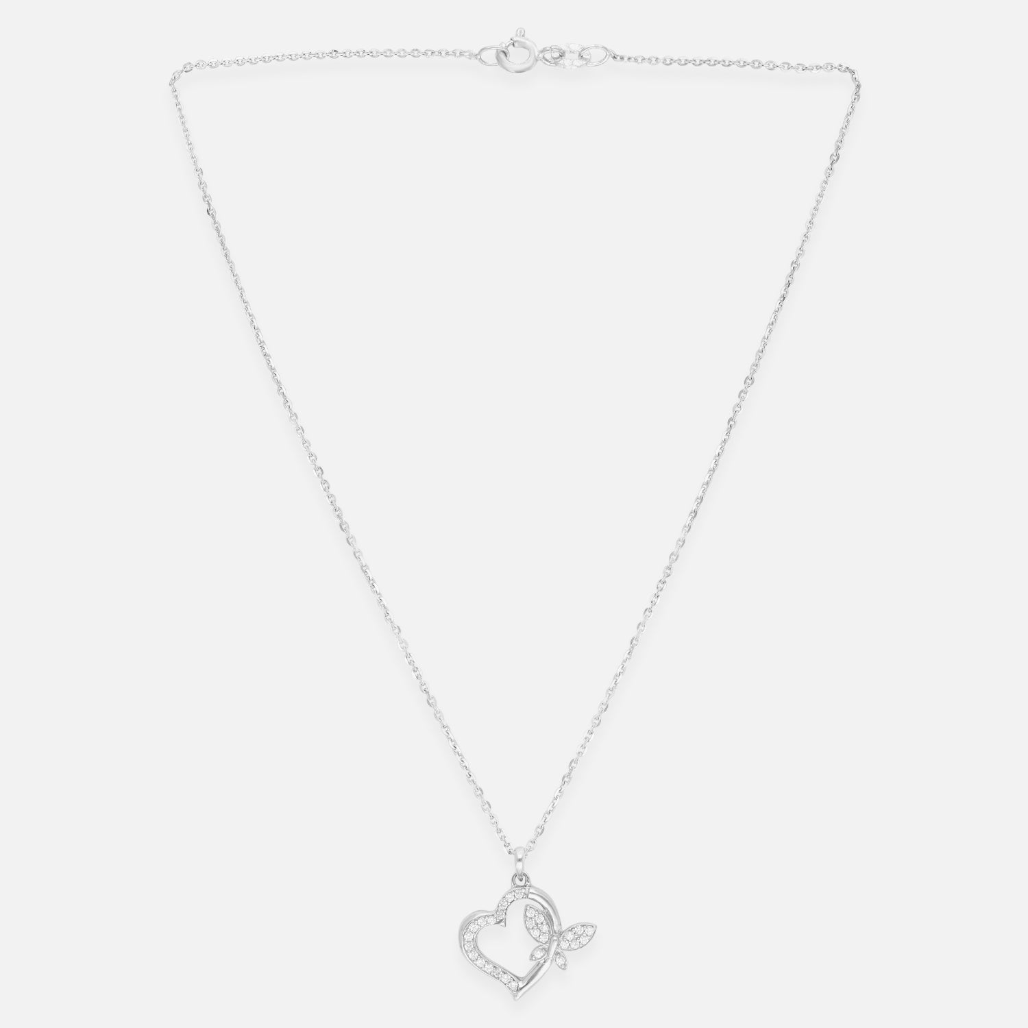 Sterling Silver Heart & Butterfly Cubic Zirconia Chain Pendant - Valentine Collection | SKU : 0005616084, 0005616091, 0005616107, 0005616114, 0005616121, 0005616138, 0005616145, 0005616152, 0005616169