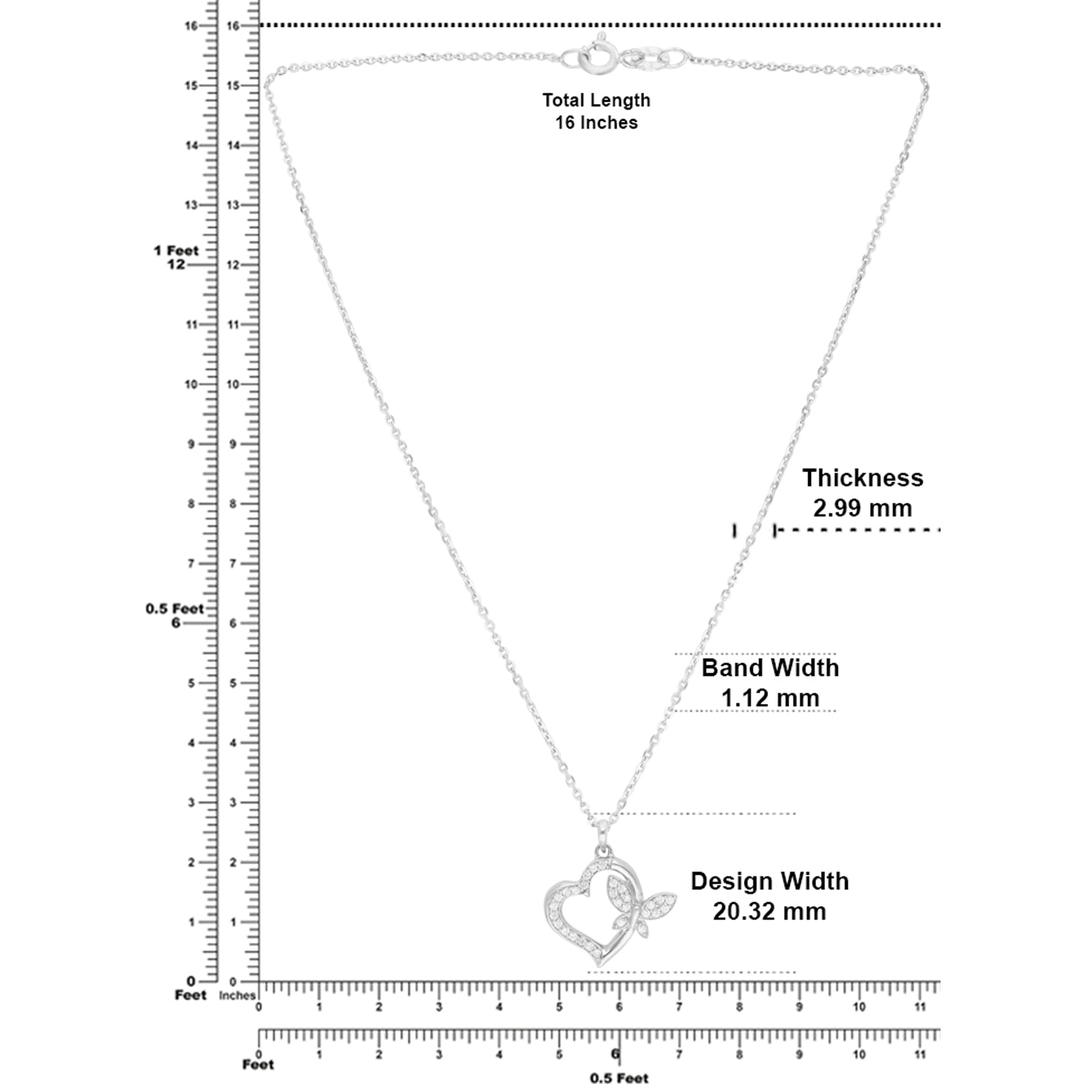 Sterling Silver Heart & Butterfly Cubic Zirconia Chain Pendant - Valentine Collection | SKU : 0005616084, 0005616091, 0005616107, 0005616114, 0005616121, 0005616138, 0005616145, 0005616152, 0005616169