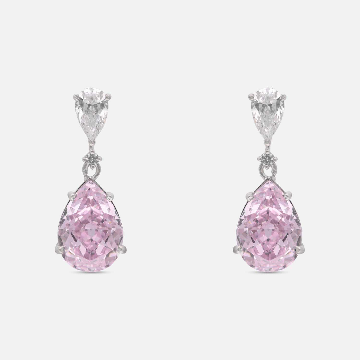 Sterling Silver Pink Teardrop Cubic Zirconia Drop Earrings | SKU: 0022628176