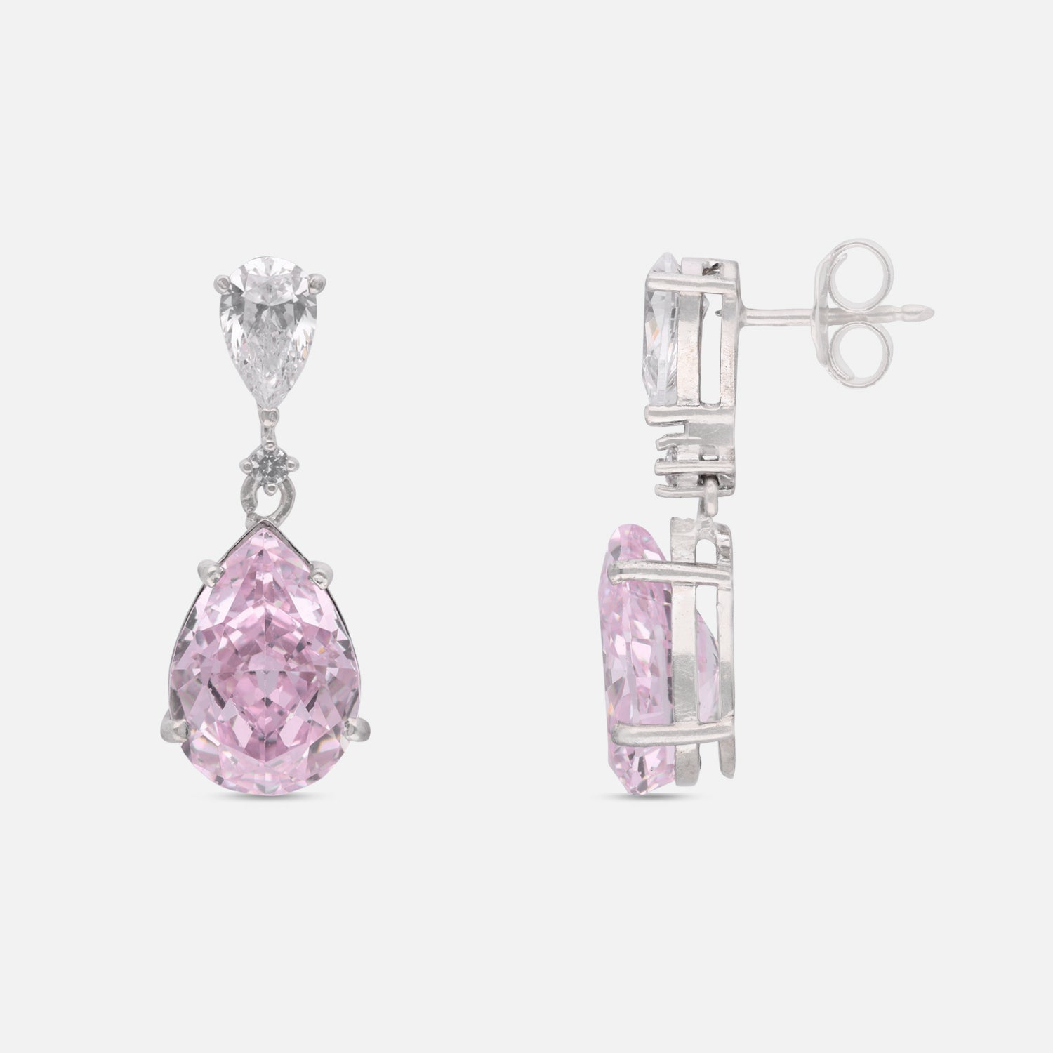 Sterling Silver Pink Teardrop Cubic Zirconia Drop Earrings | SKU: 0022628176