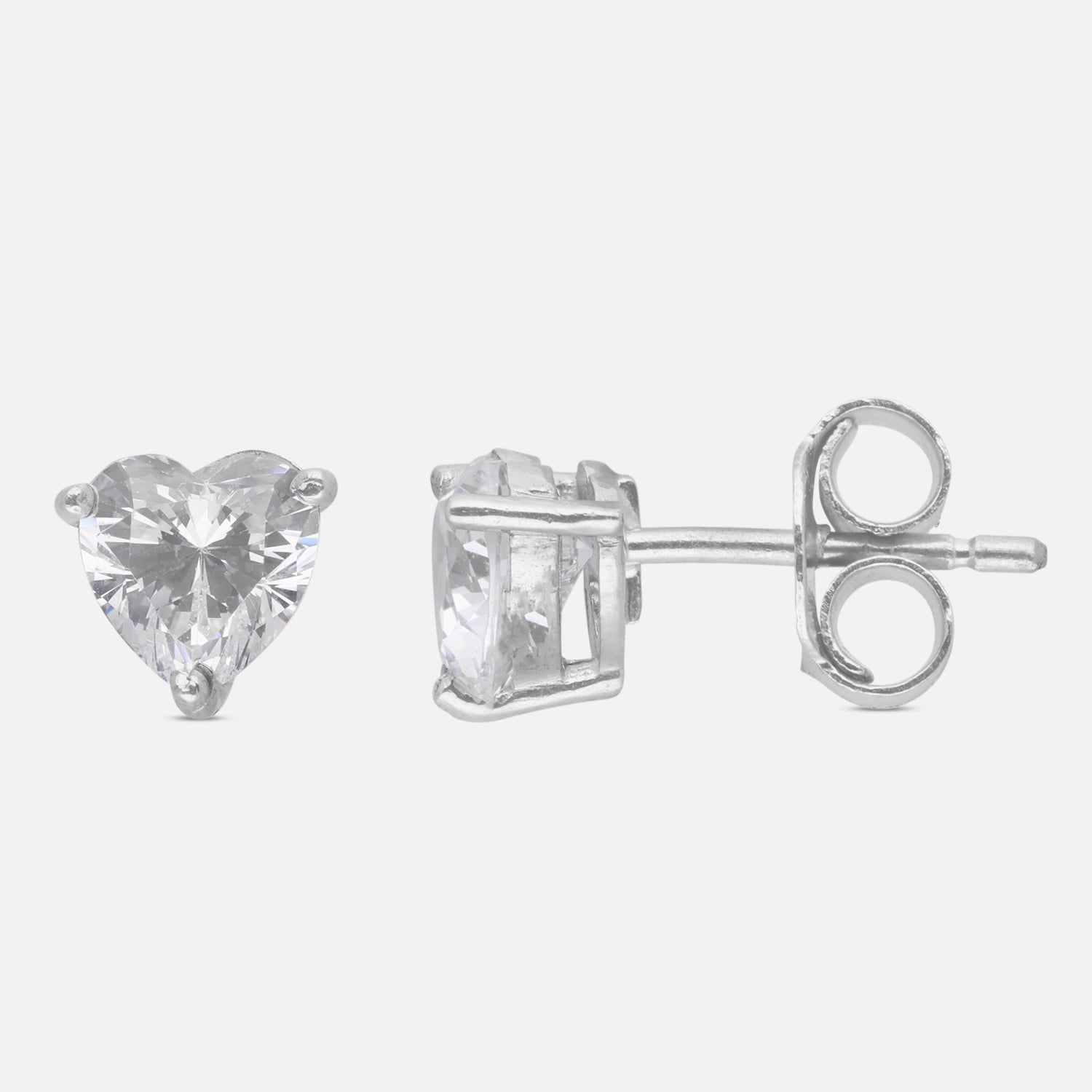 Minimal Heart Cut Cubic Zirconia Solitaire Stud Earrings in Sterling Silver | SKU: 0022628329, 0005757305, 0005757329, 0022628343, 0005749966