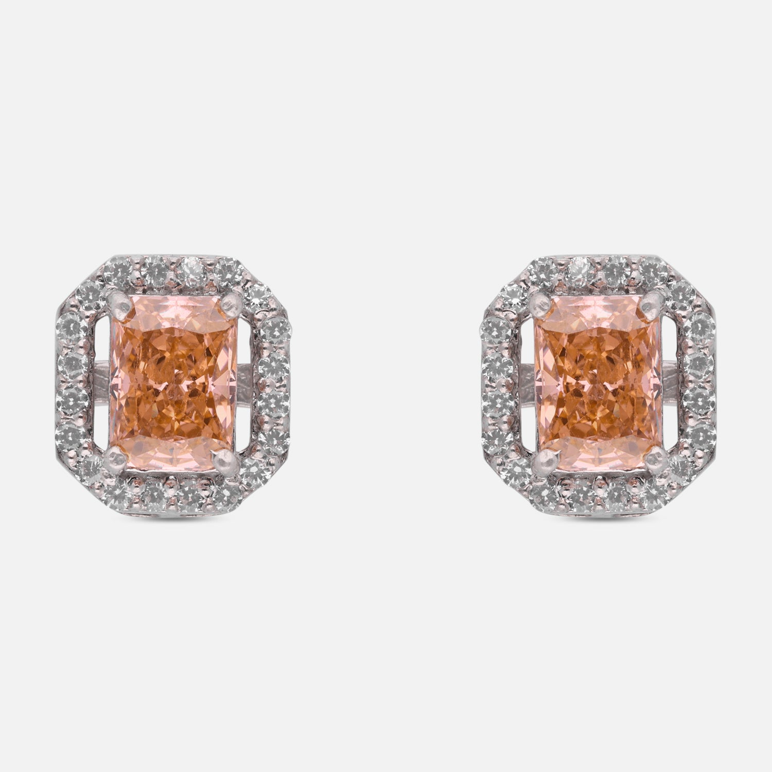 Sterling Silver Peach Cushion Cut Halo Stud Earrings | SKU: 0022628503, 0005750146