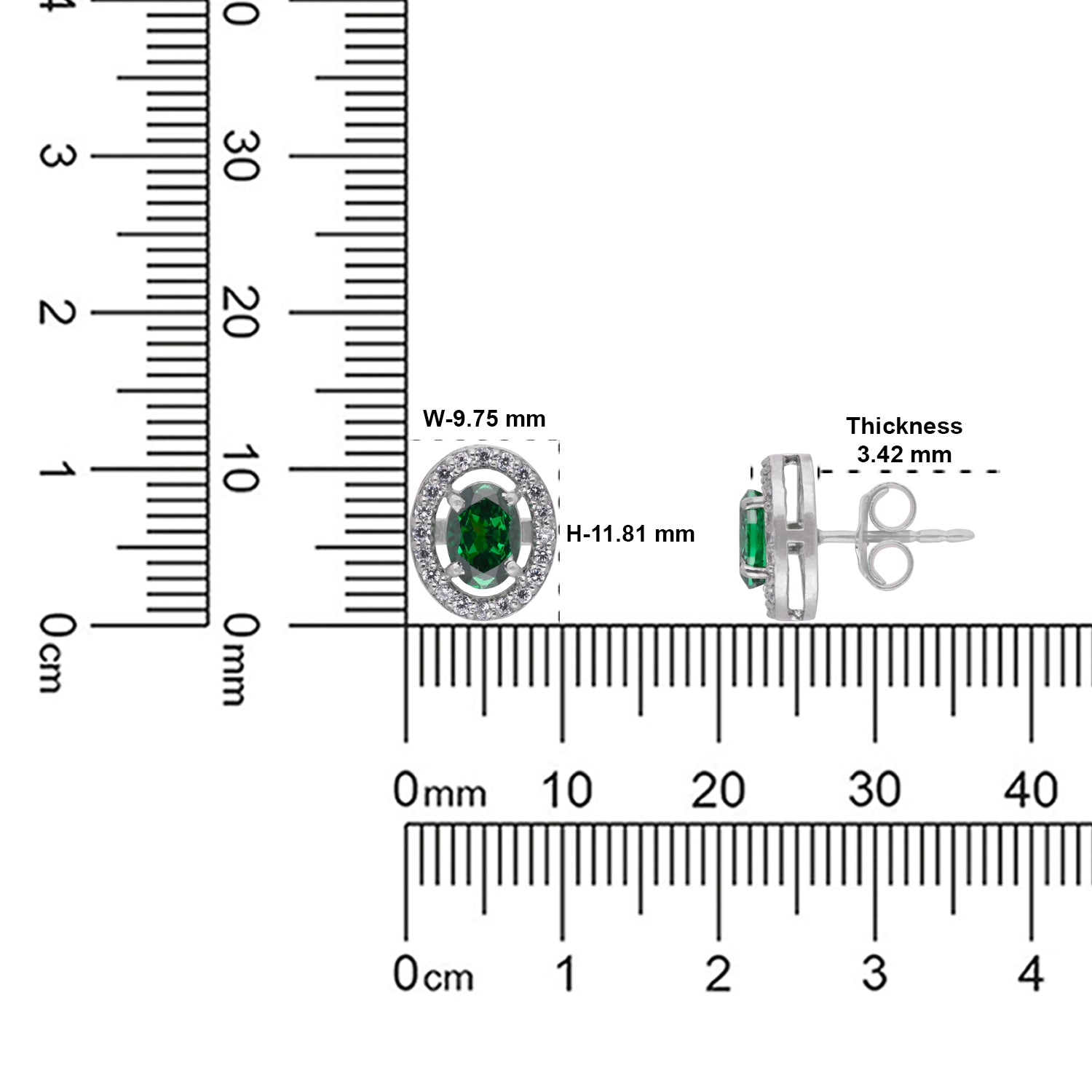 Green Oval Halo Cubic Zirconia Stud Earrings in Sterling Silver | SKU: 0022628510