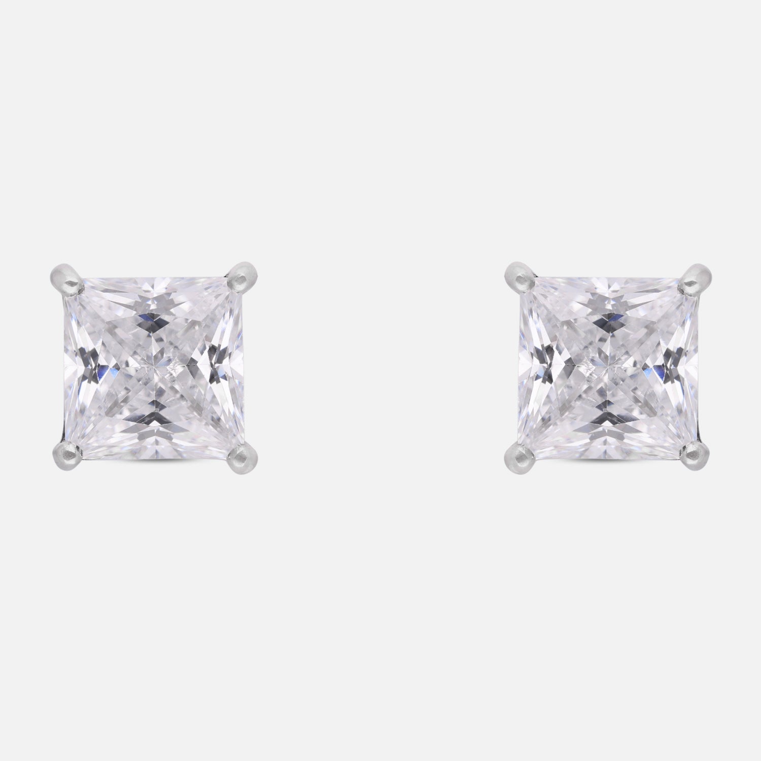 Princess Cut Cubic Zirconia Solitaire Stud Earrings in Sterling Silver | SKU: 0022628640, 0005750504, 0005757886, 0005748297