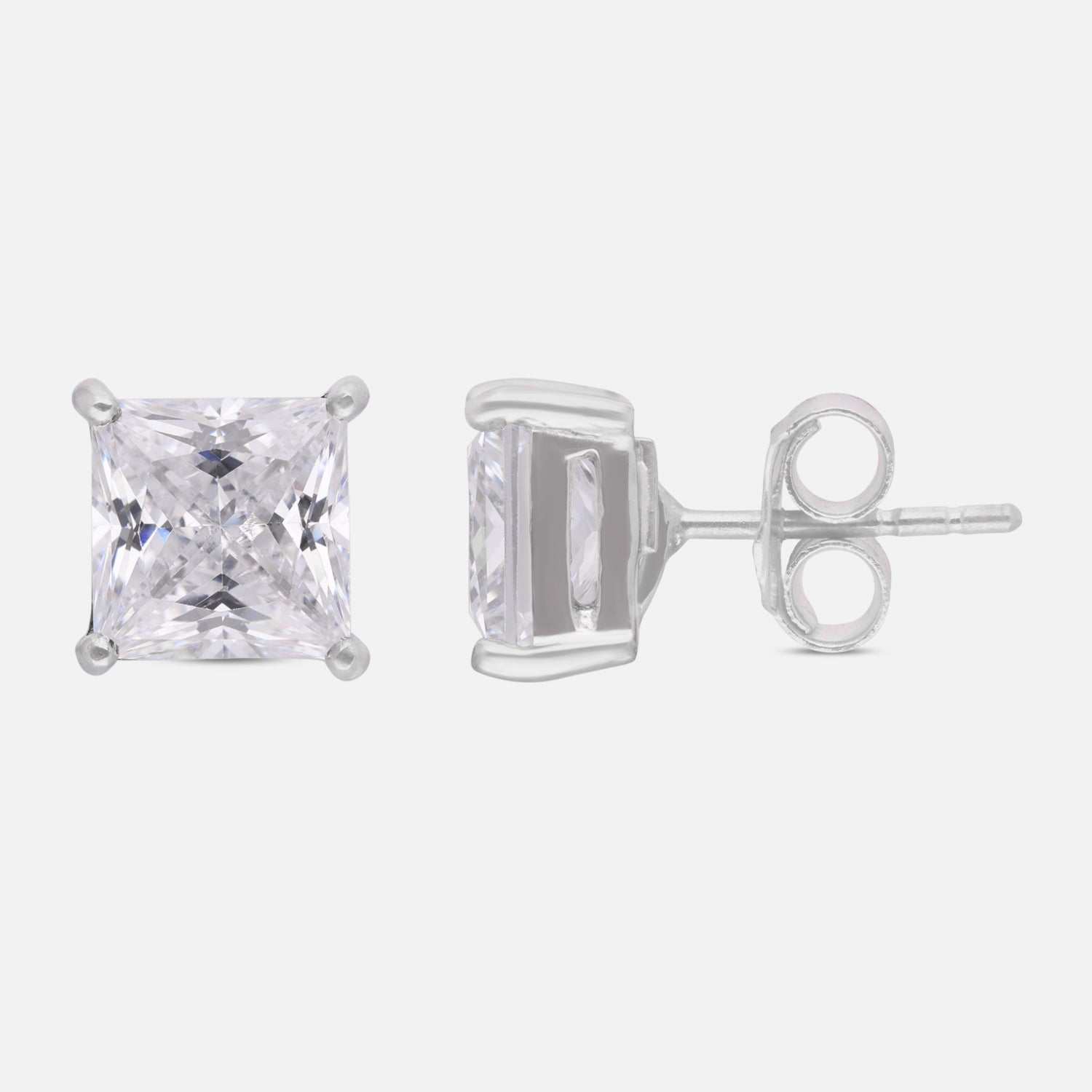Princess Cut Cubic Zirconia Solitaire Stud Earrings in Sterling Silver | SKU: 0022628640, 0005750504, 0005757886, 0005748297