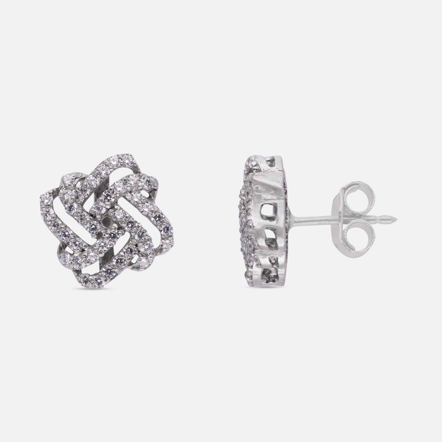 Sterling Silver Intertwined CZ Knot Stud Earrings | SKU: 0022628831