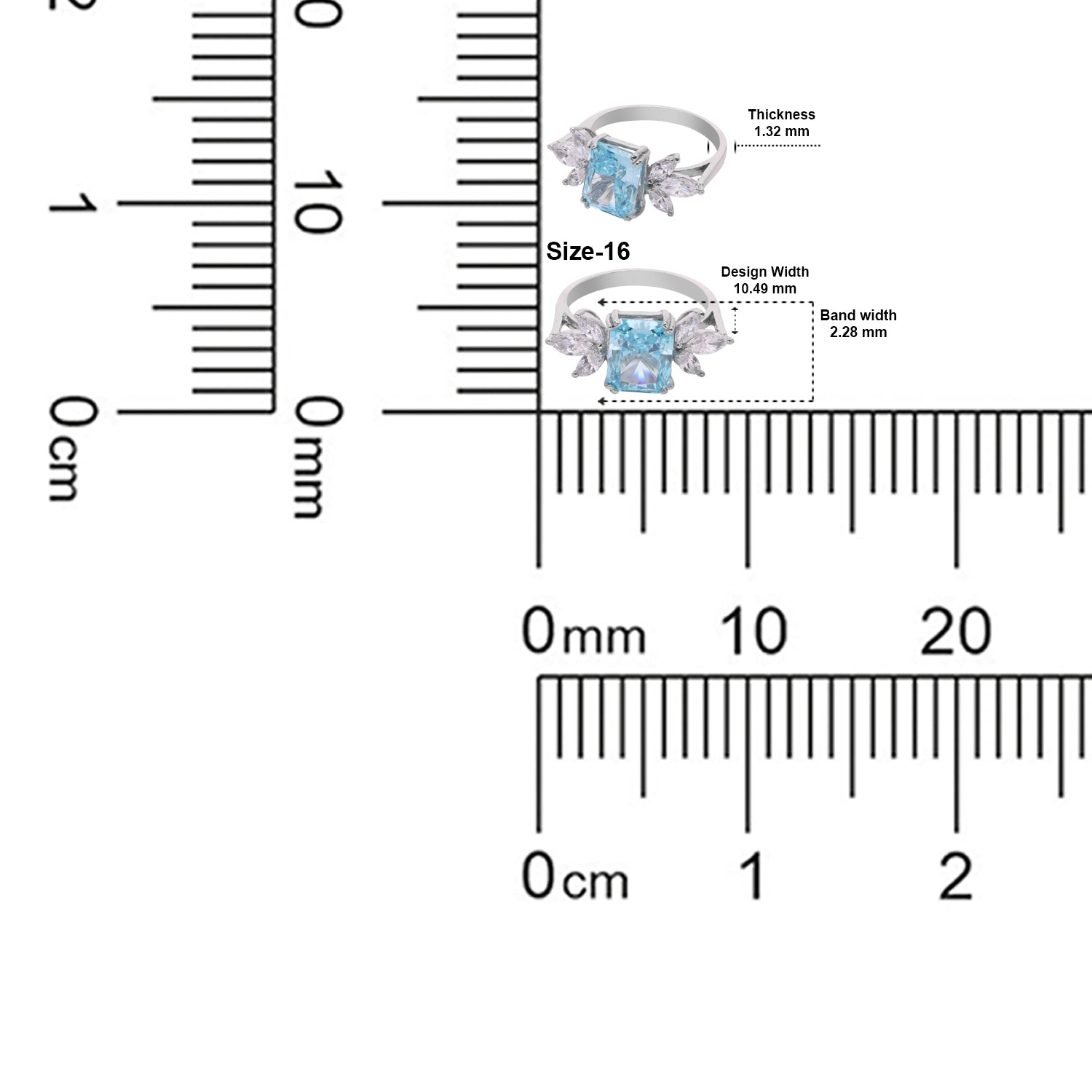 Elegant Sterling Silver Rectangular Blue Cubic Zirconia Ring with Marquise CZ Accents | SKU: 0022628923, 0005757992, 0005758005
