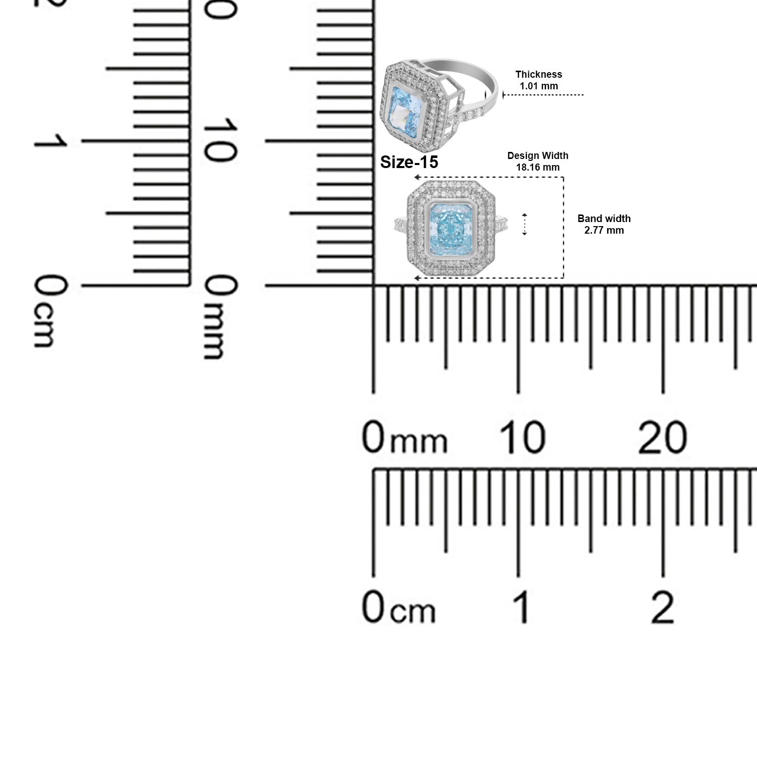 Sterling Silver Sky Blue CZ Octagon Halo Statement Ring | SKU: 0022629043, 0005758074