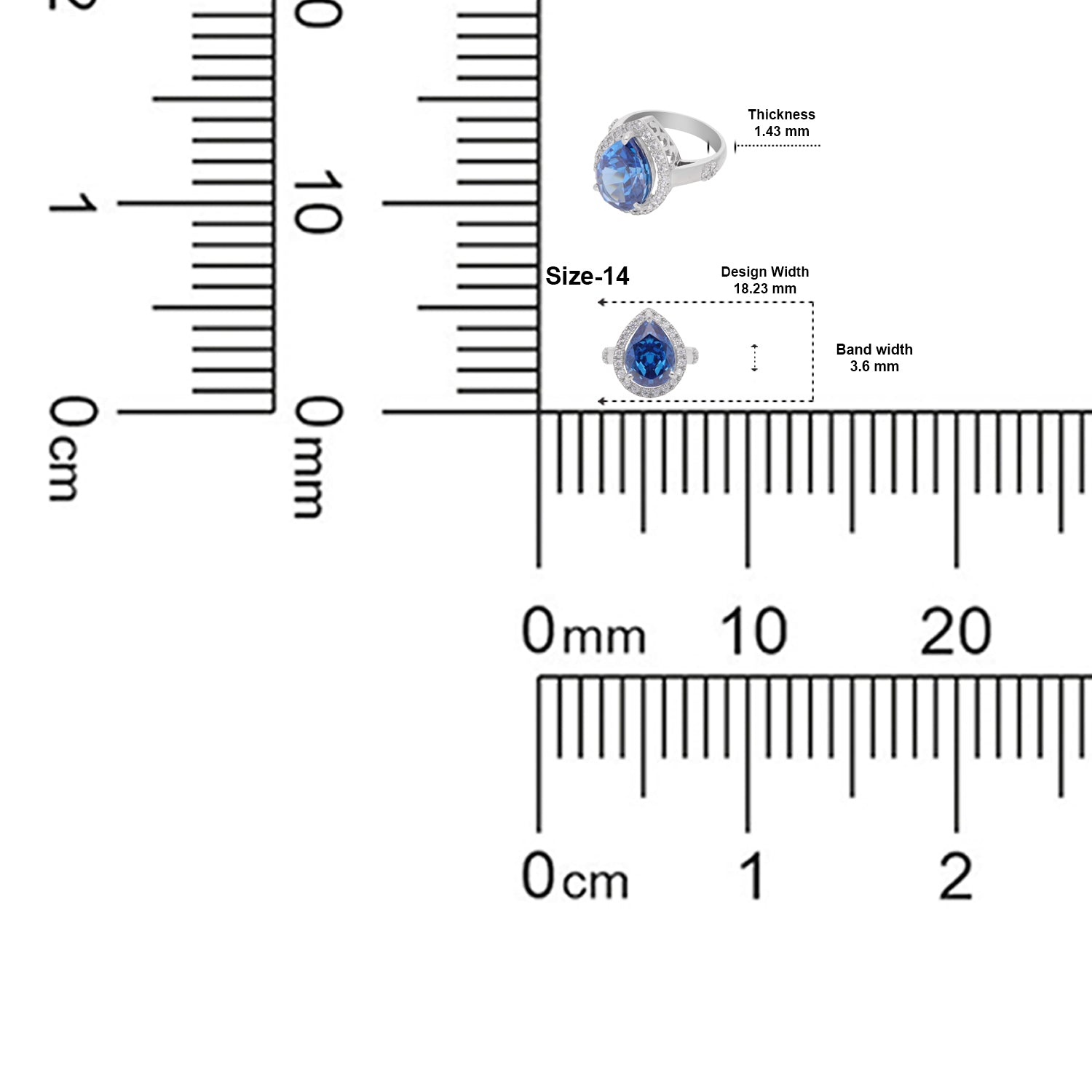 Sterling Silver Royal Blue CZ Pear Halo Statement Ring | SKU: 0022629272, 0005750863, 0005758241