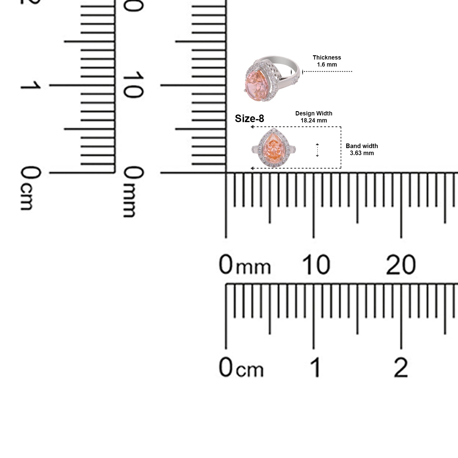 Sterling Silver Peach Cubic Zircon Pear Halo Statement Ring | SKU: 0022629289, 0005750825