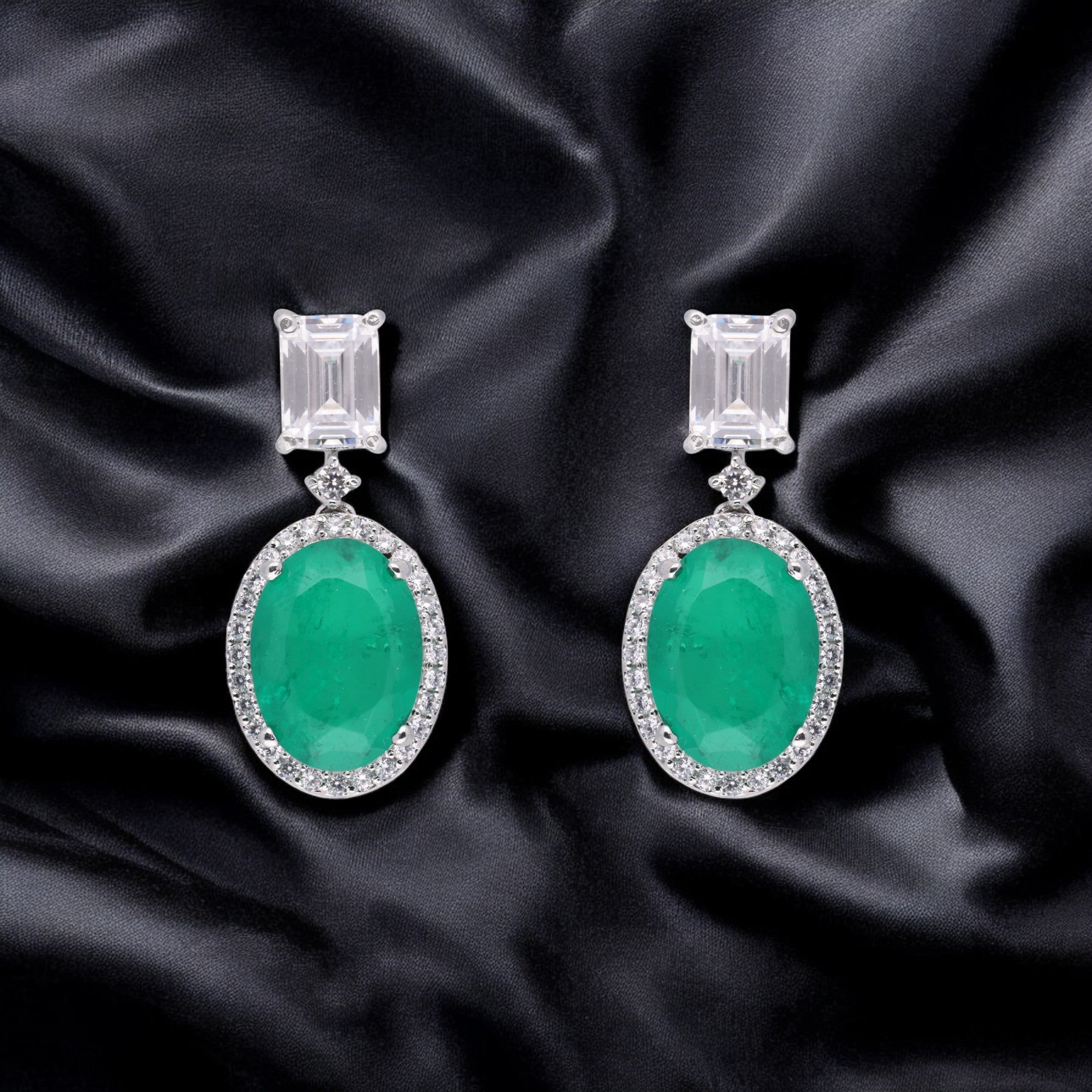 Elegant 925 Sterling Silver Emerald Drop Earrings | SKU : 0003534748, 0021326370, 0021326387