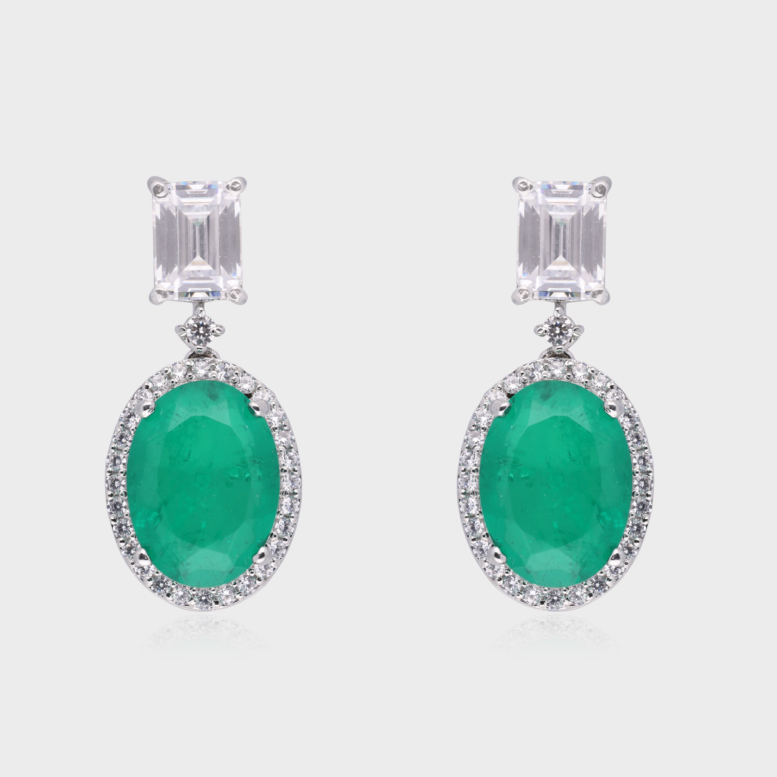 Elegant 925 Sterling Silver Emerald Drop Earrings | SKU : 0003534748, 0021326370, 0021326387