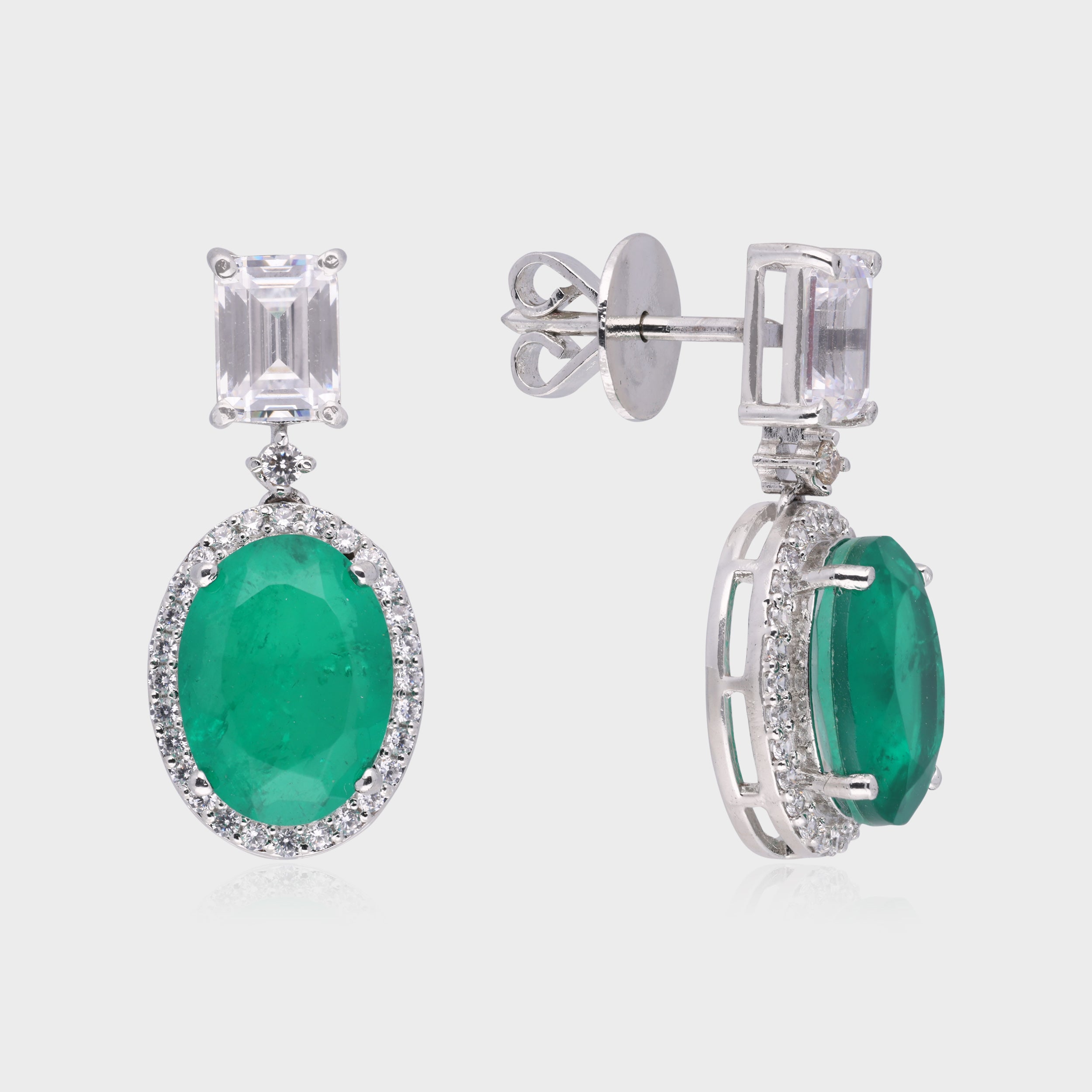 Elegant 925 Sterling Silver Emerald Drop Earrings | SKU : 0003534748, 0021326370, 0021326387