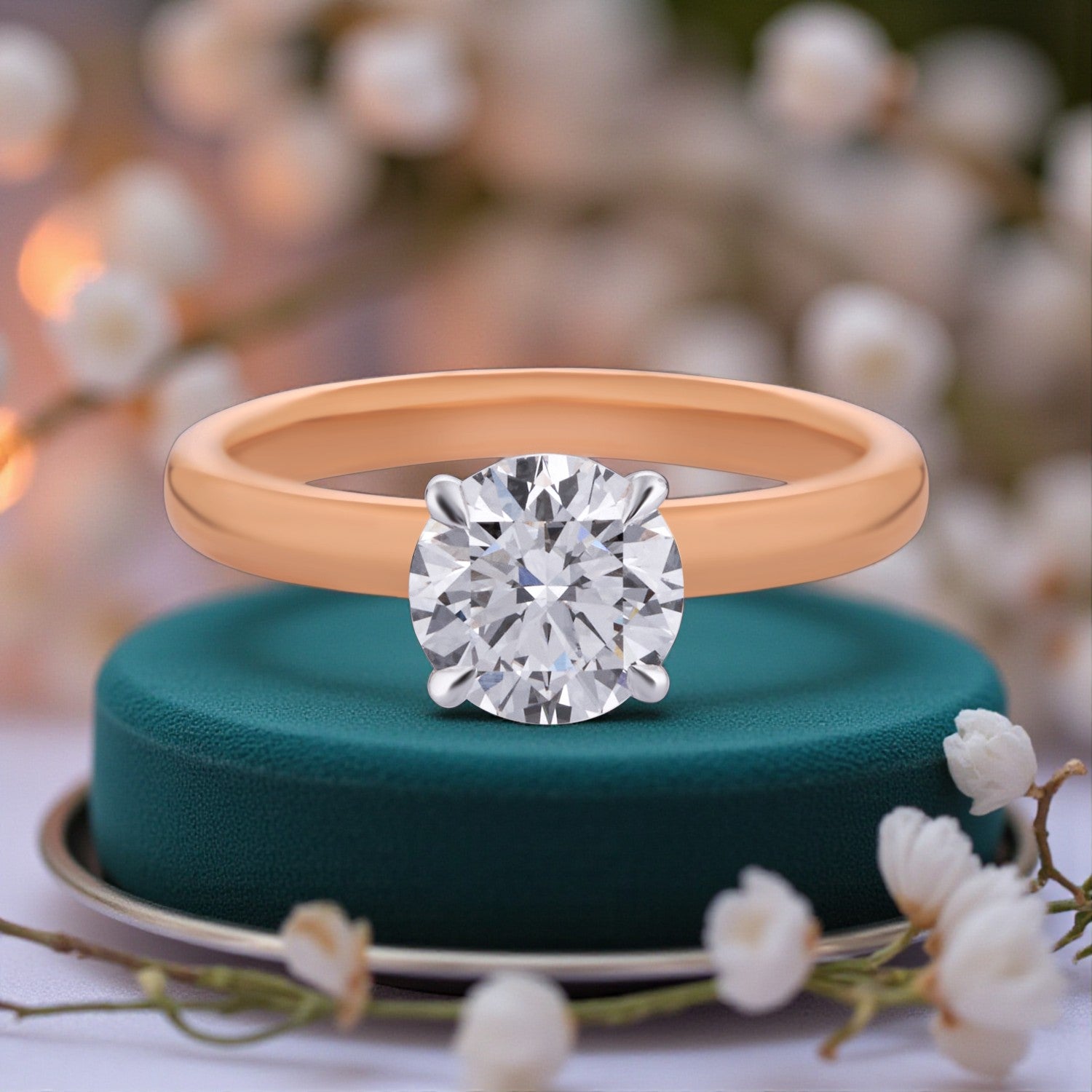 Amber Glow Lab Grown Solitaire Diamond Ring in Rose Gold | SKU : 0004952756