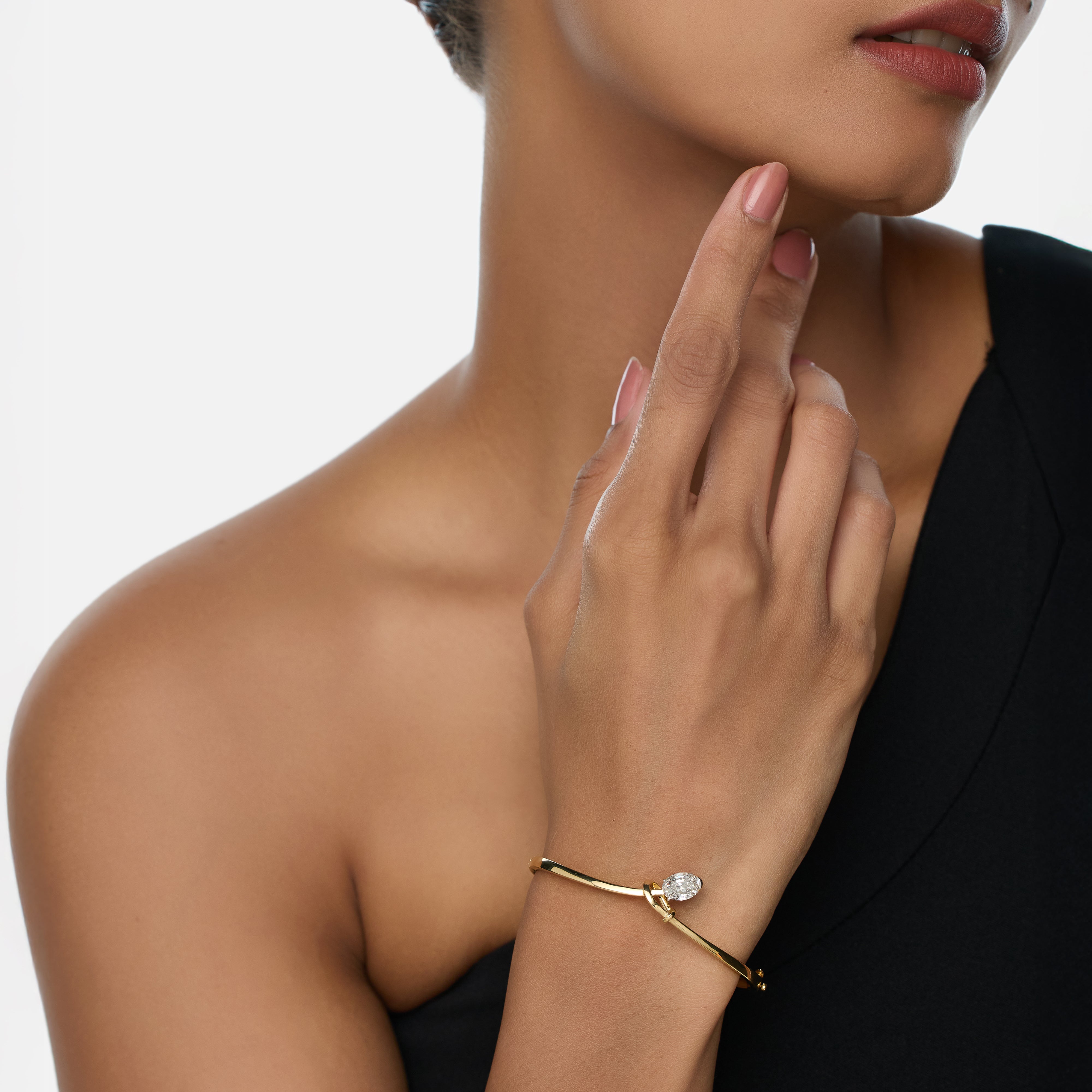 Gold Designer Bangle with Floating Oval Step-Cut Lab-Grown Diamond | SKU : 0021911682