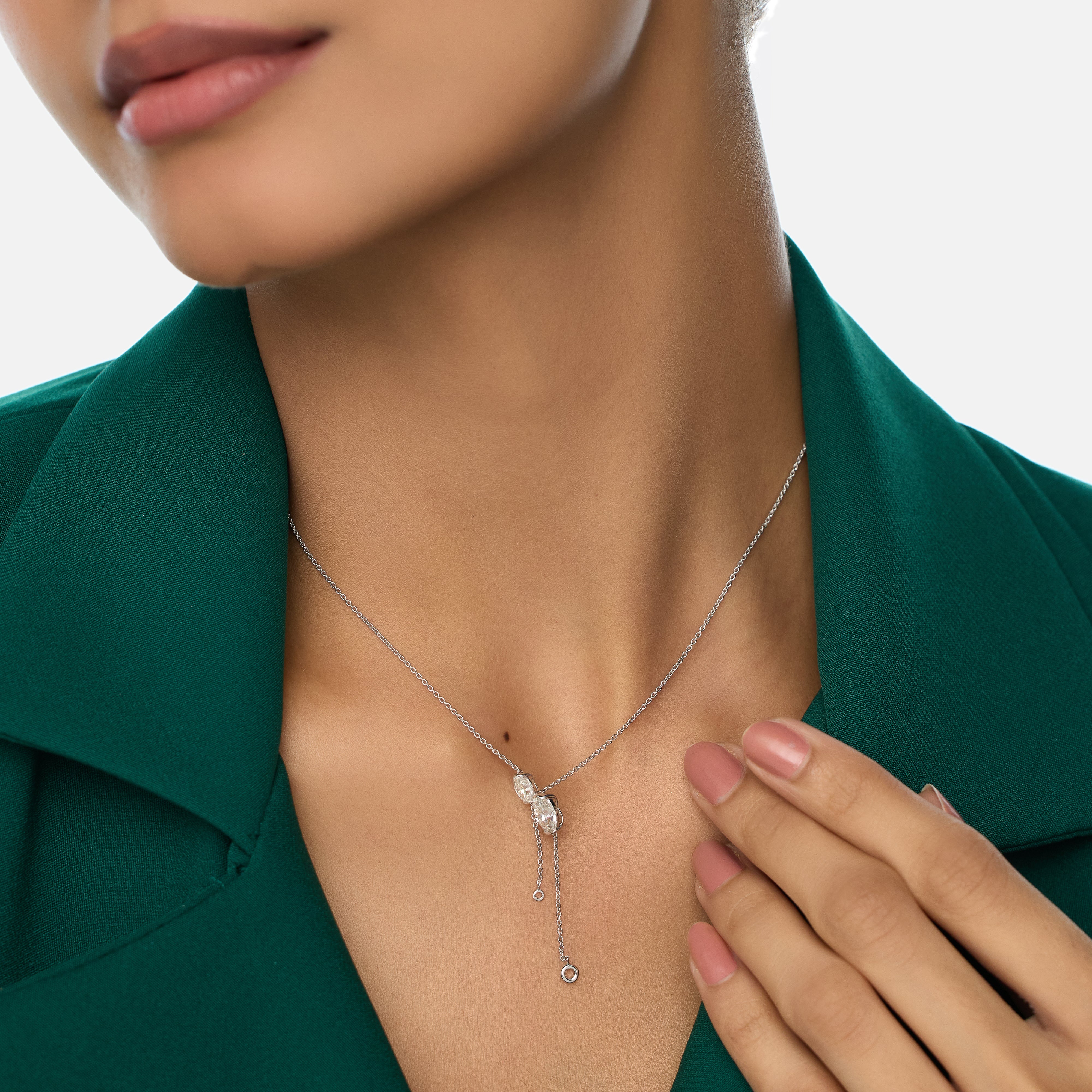 White Gold Chain Necklace with Oval-Cut Lab-Grown Diamond Pendants | SKU : 0021929892