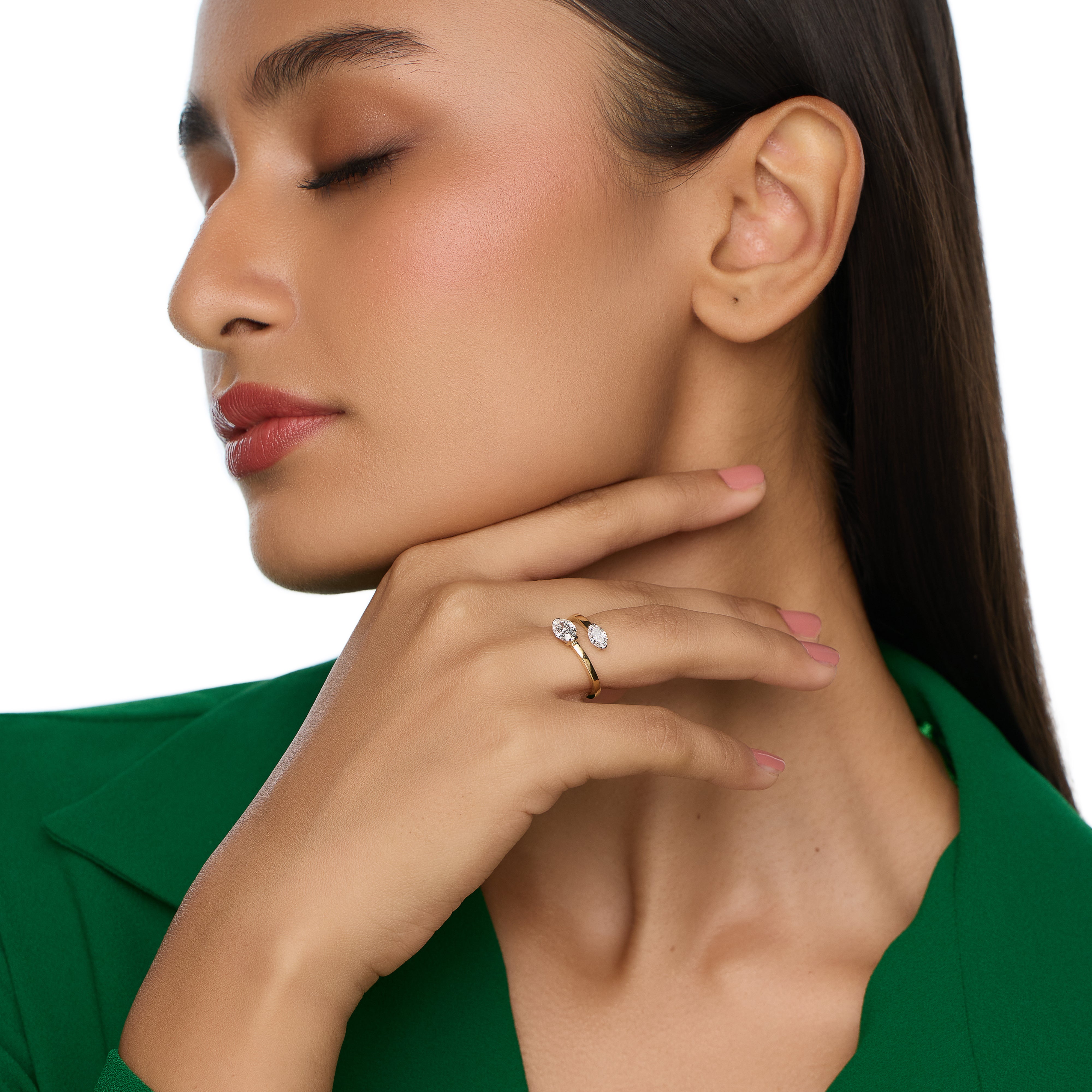 Contemporary Open Gold Ring with Dual Oval Step-Cut Lab-Grown Diamonds | SKU : 0021911675