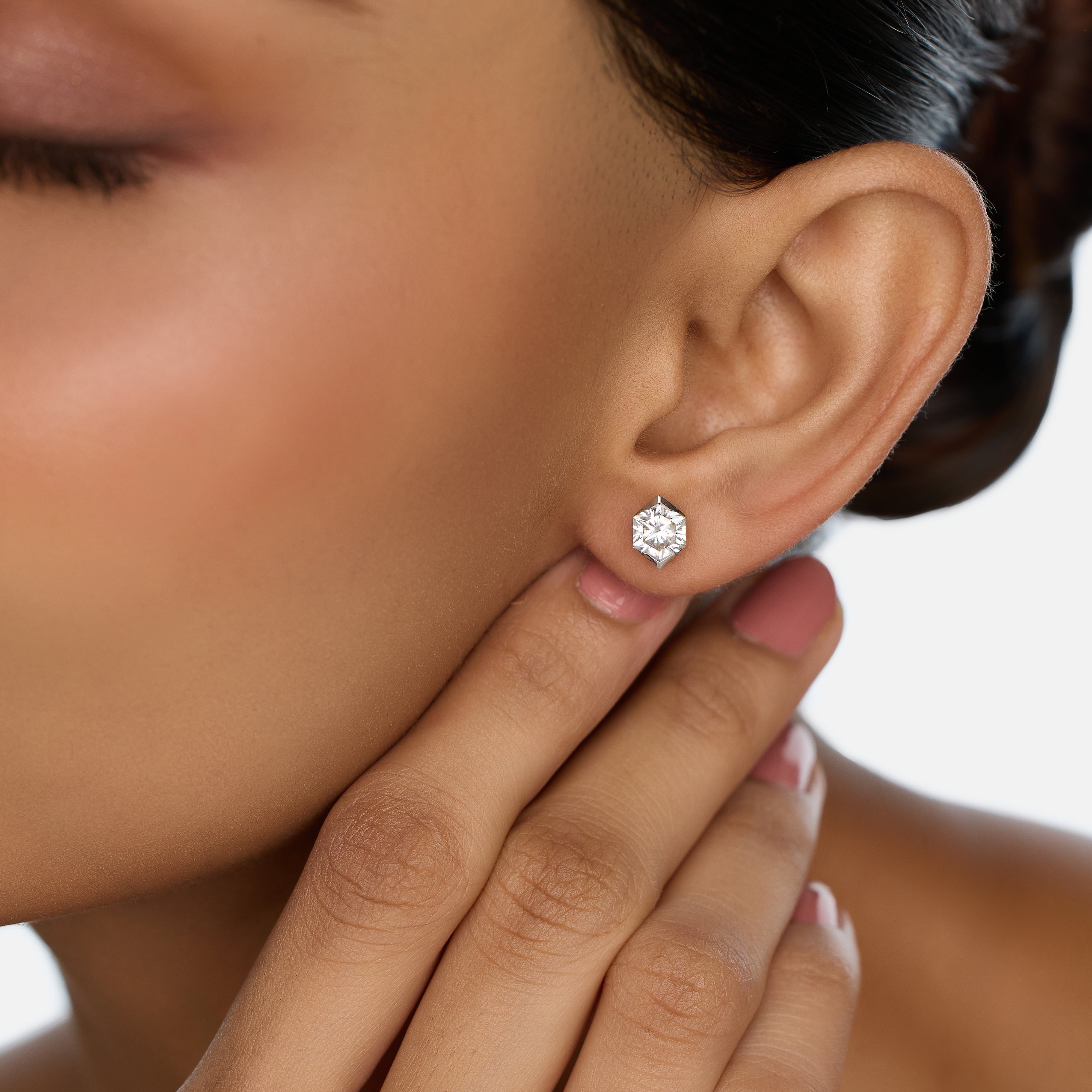 Hexagonal Step-Cut Lab-Grown Diamond Stud Earrings in Polished Gold | SKU : 0021912856