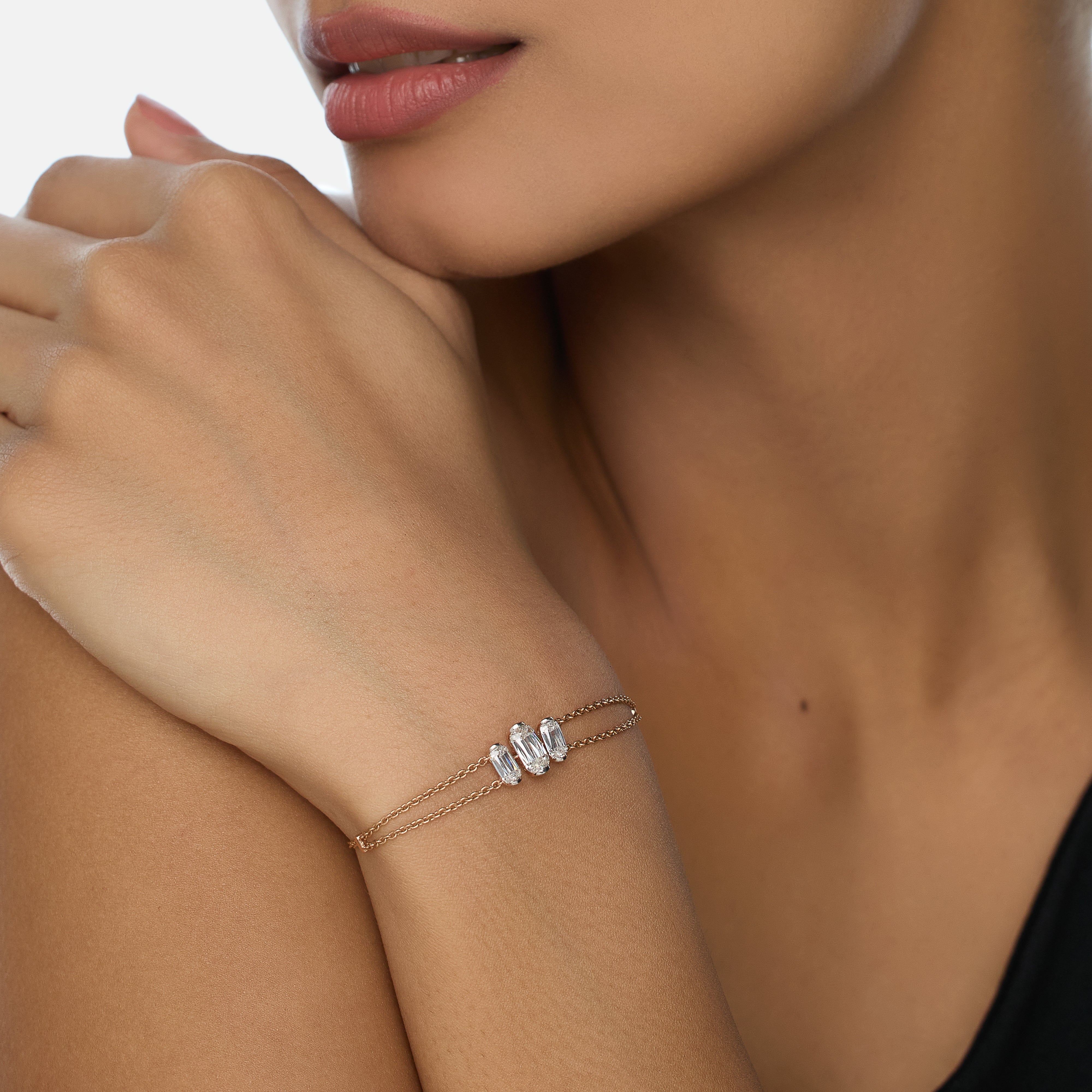 Rose Gold Adjustable Bracelet with Elongated Cushion-Cut Lab-Grown Diamonds | SKU : 0021916878