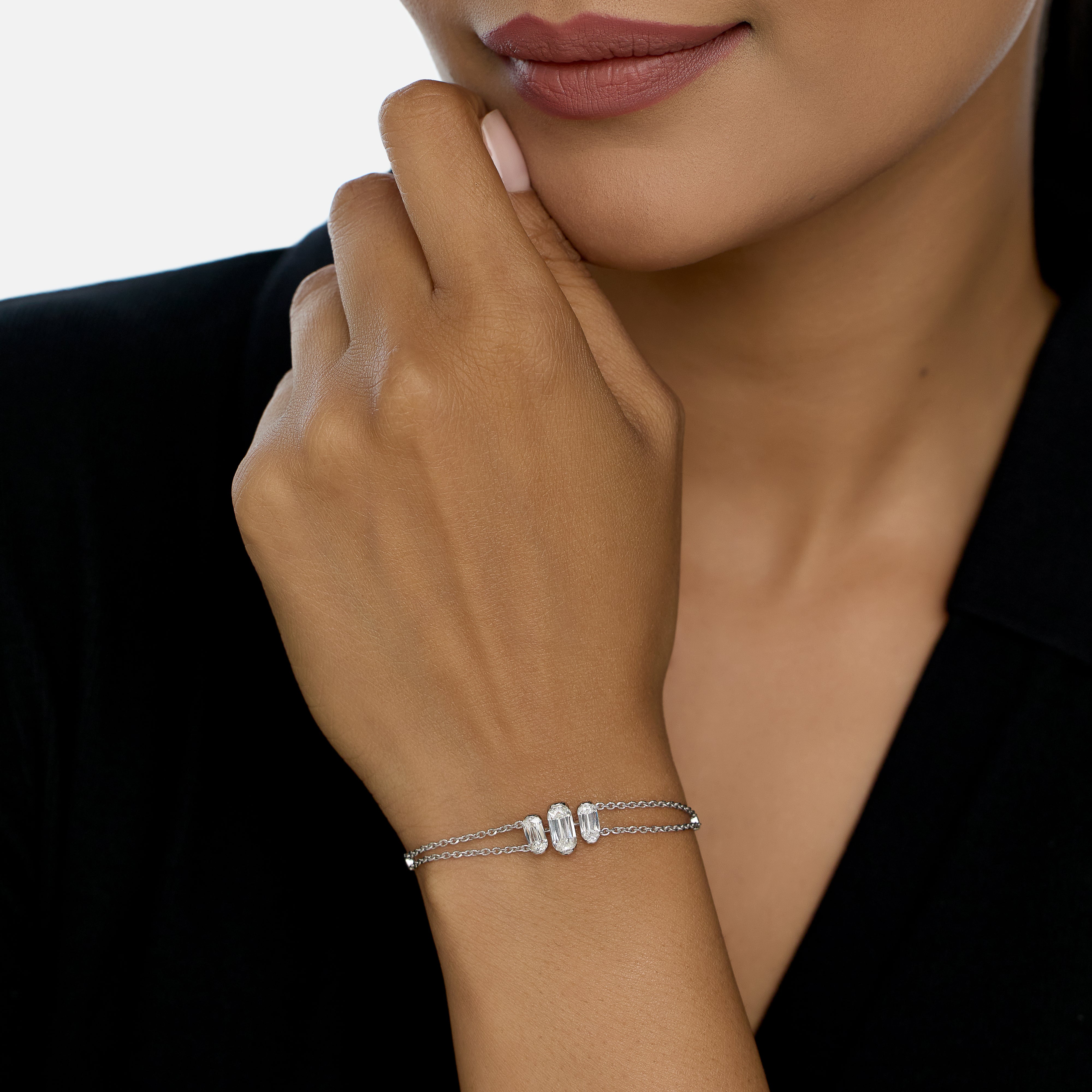 White Gold Bracelet Set with Elongated Cushion-Cut Lab-Grown Diamonds | SKU : 0021938610