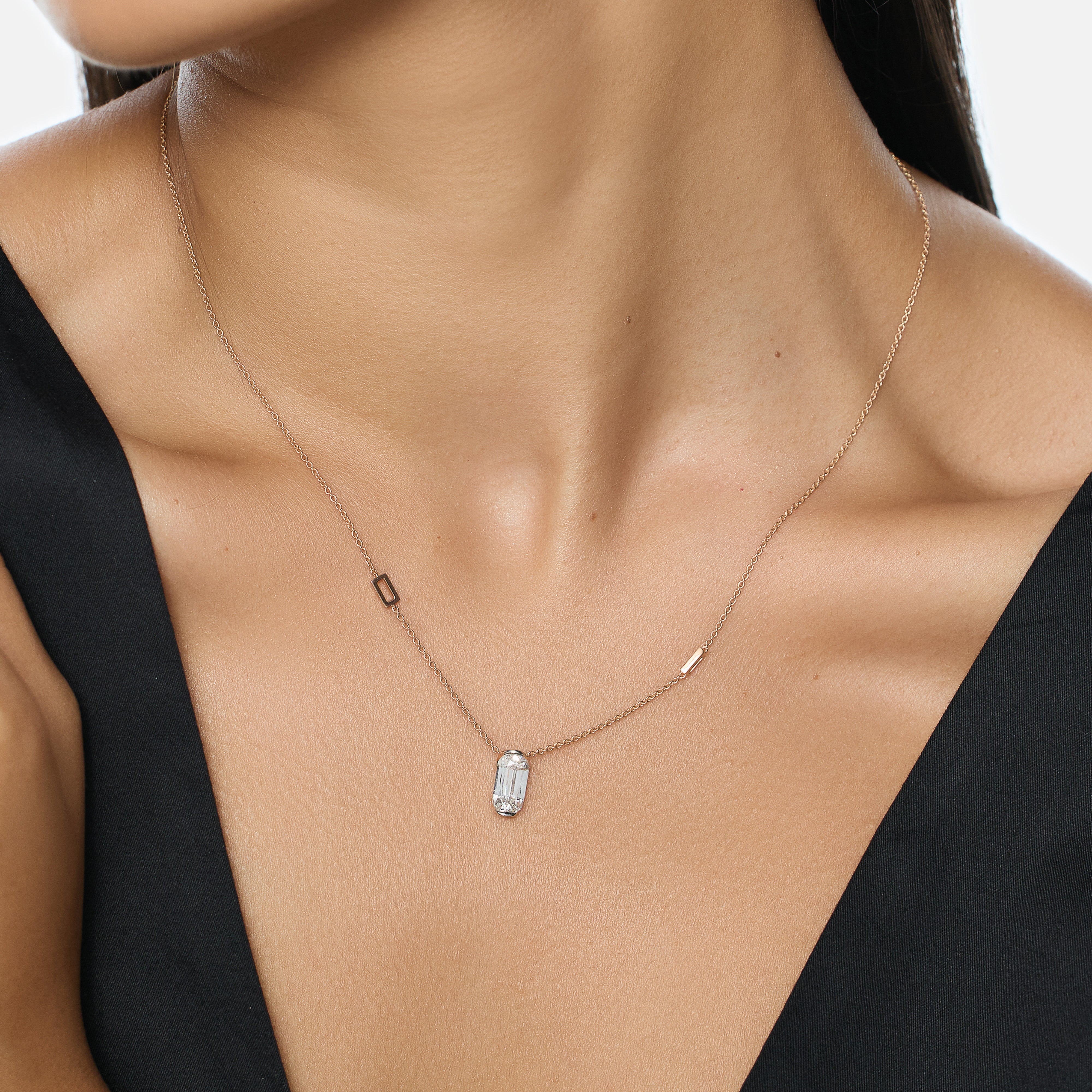 Rose Gold Chain Necklace with Elongated Cushion-Cut Lab-Grown Diamond | SKU : 0021916847