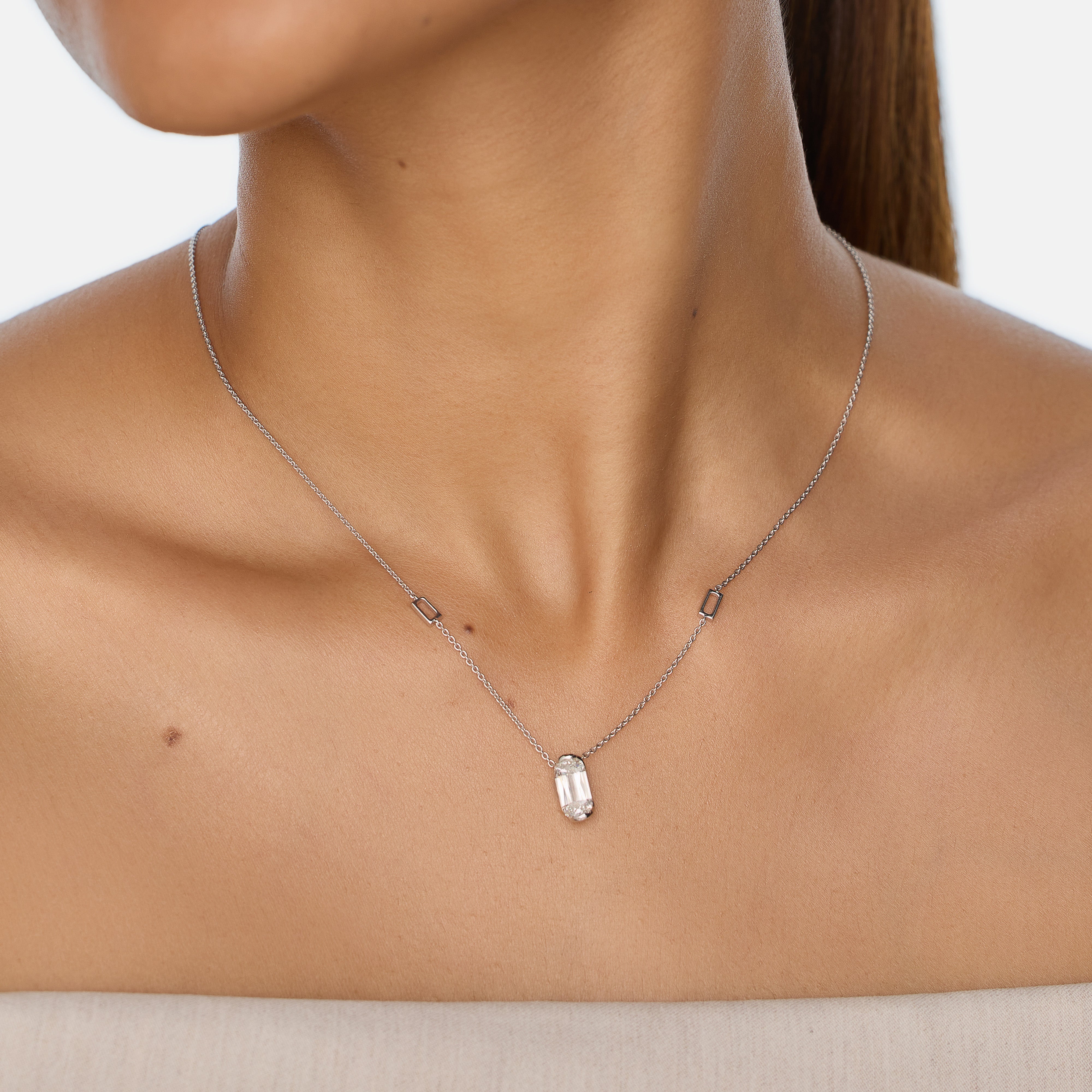 White Gold Chain with Elongated Cushion-Cut Lab-Grown Diamond Pendant | SKU : 0021938580