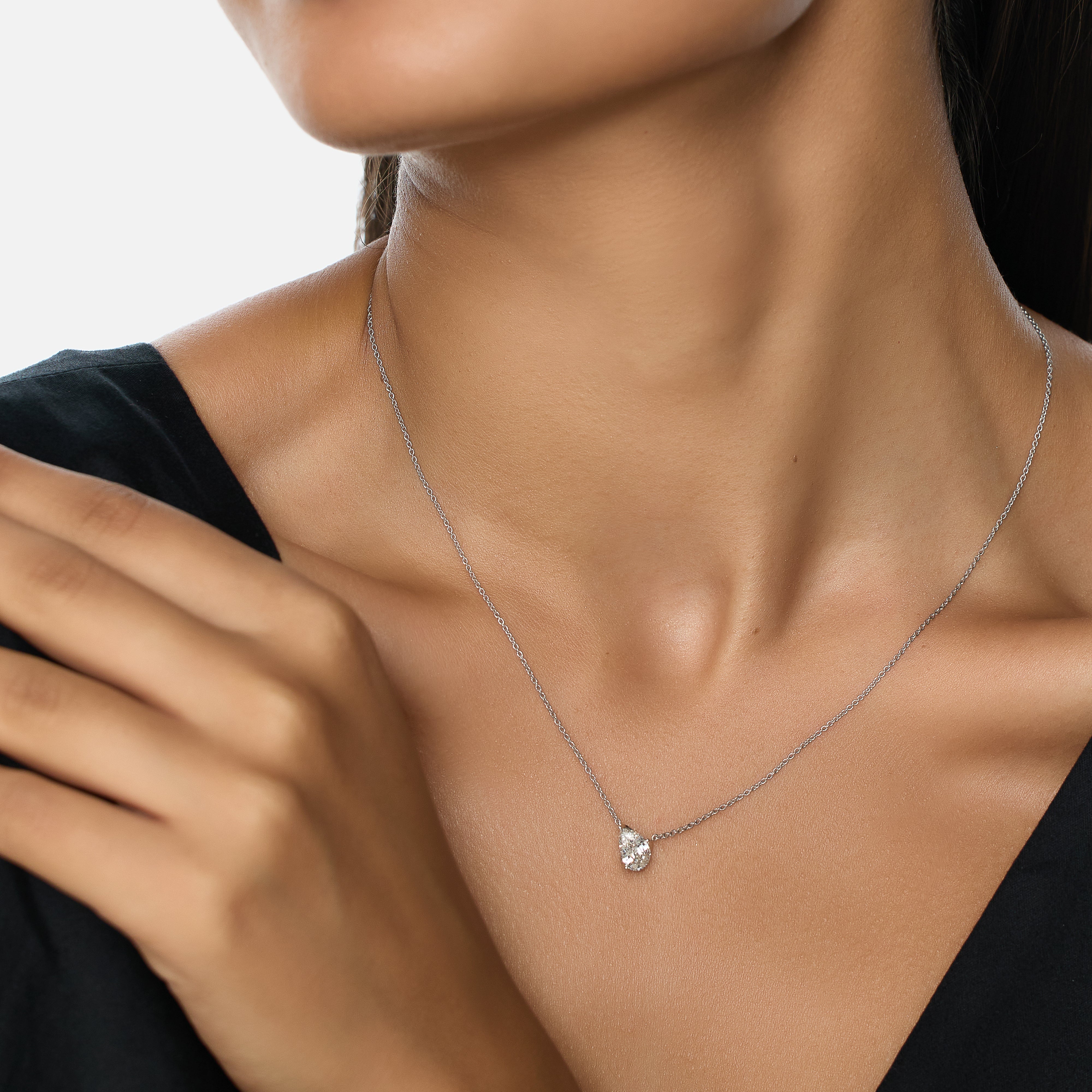 Pear-Cut Lab Grown Diamond Pendant in 18K White Gold Chain | SKU : 0021938726