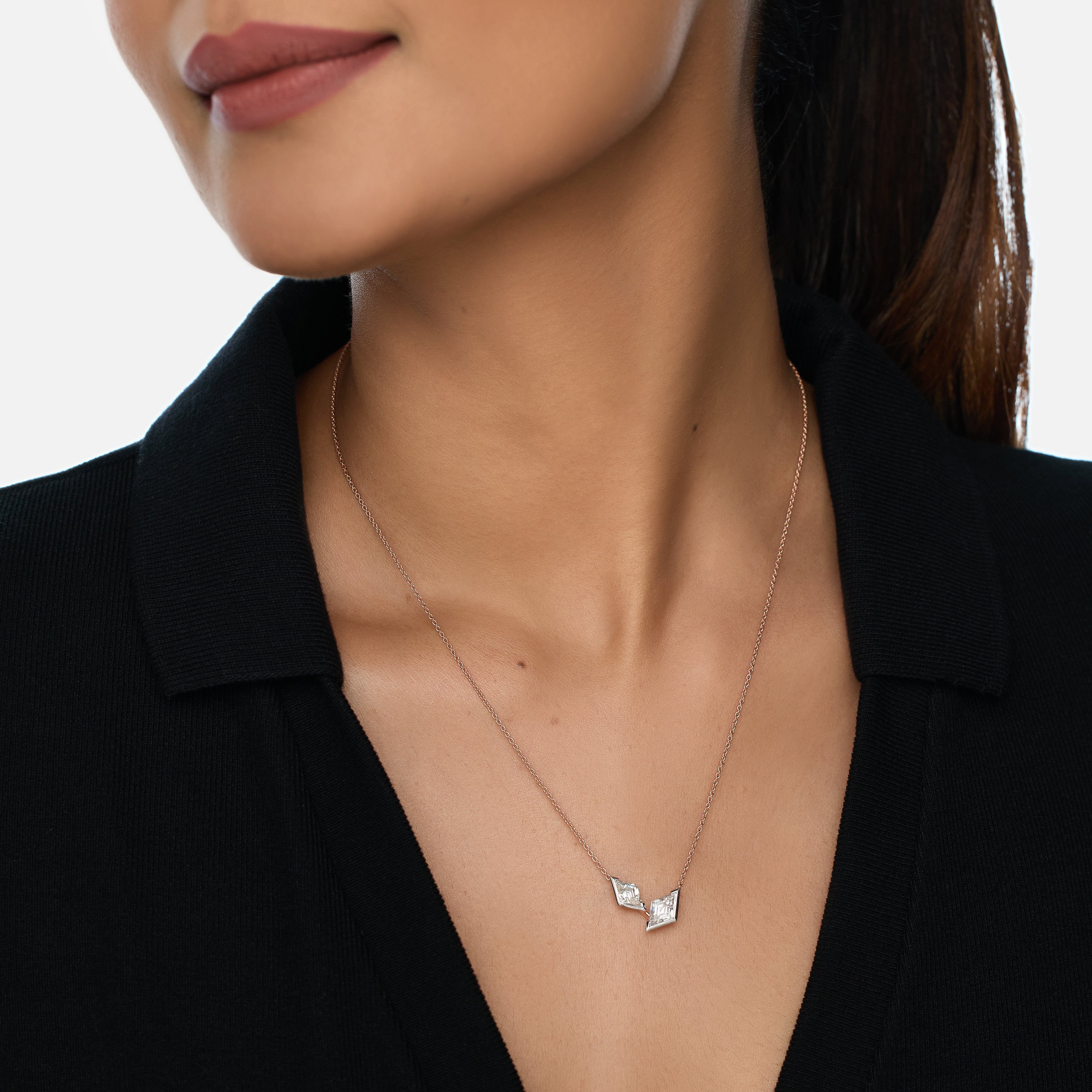 Rose Gold Chain Necklace with Twin Lozenge Pointed-Cut Lab-Grown Diamonds | SKU : 0021916809