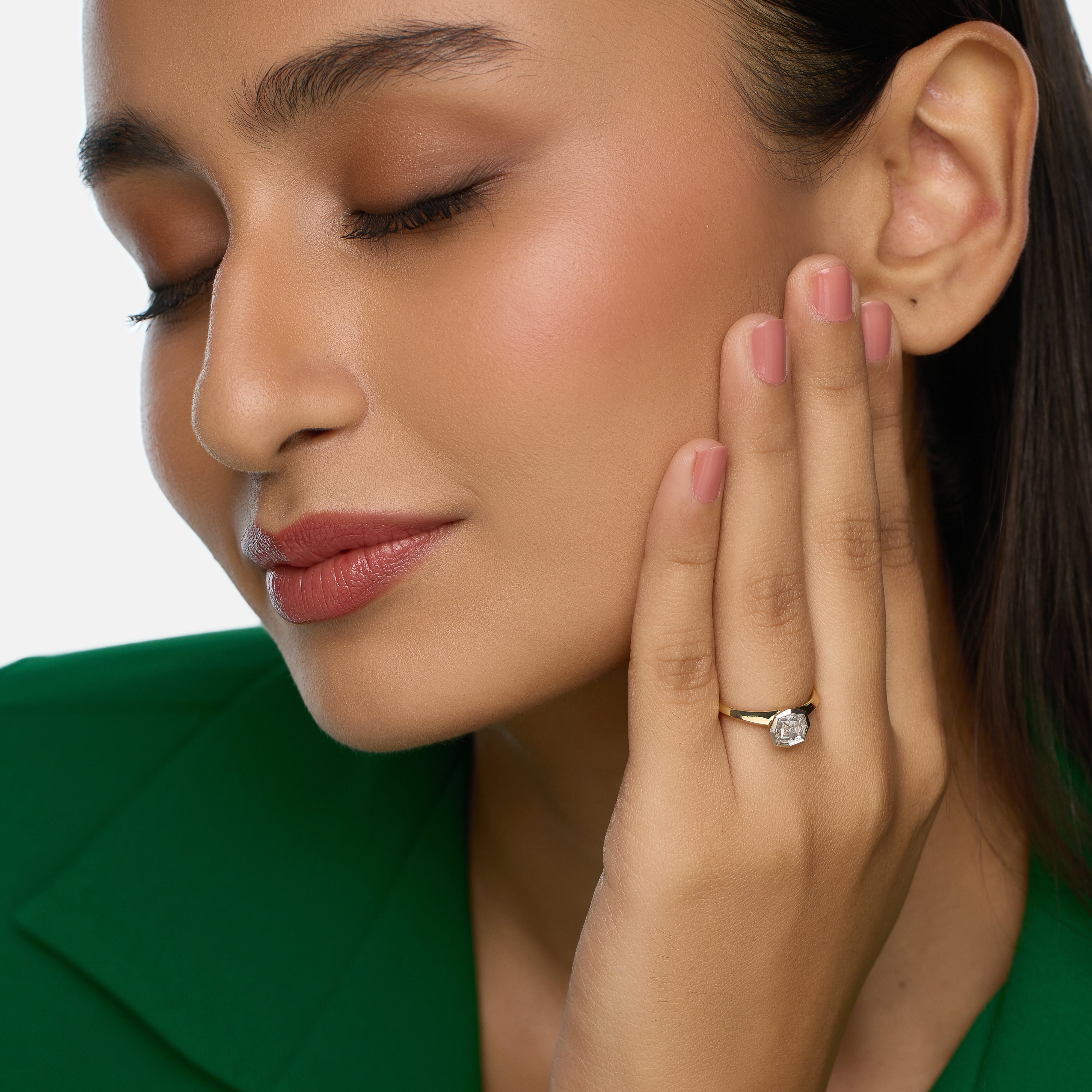 Gold Ring with Octagonal Cushion-Cut Lab-Grown Diamond in Hexagon Bezel Setting | SKU : 0021911637