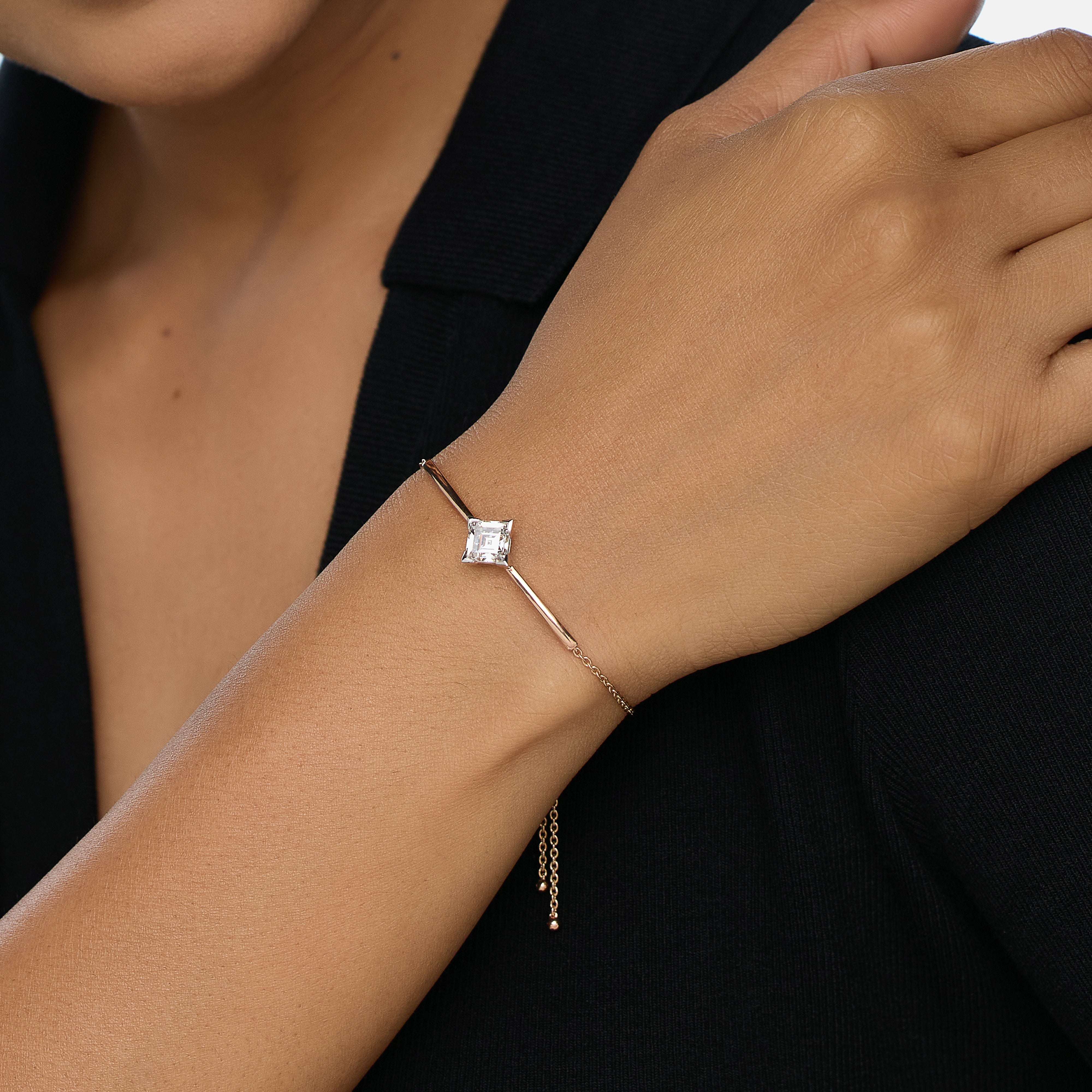 Gold Bracelet with Square Step-Cut Lab-Grown Diamond | SKU:0021920103