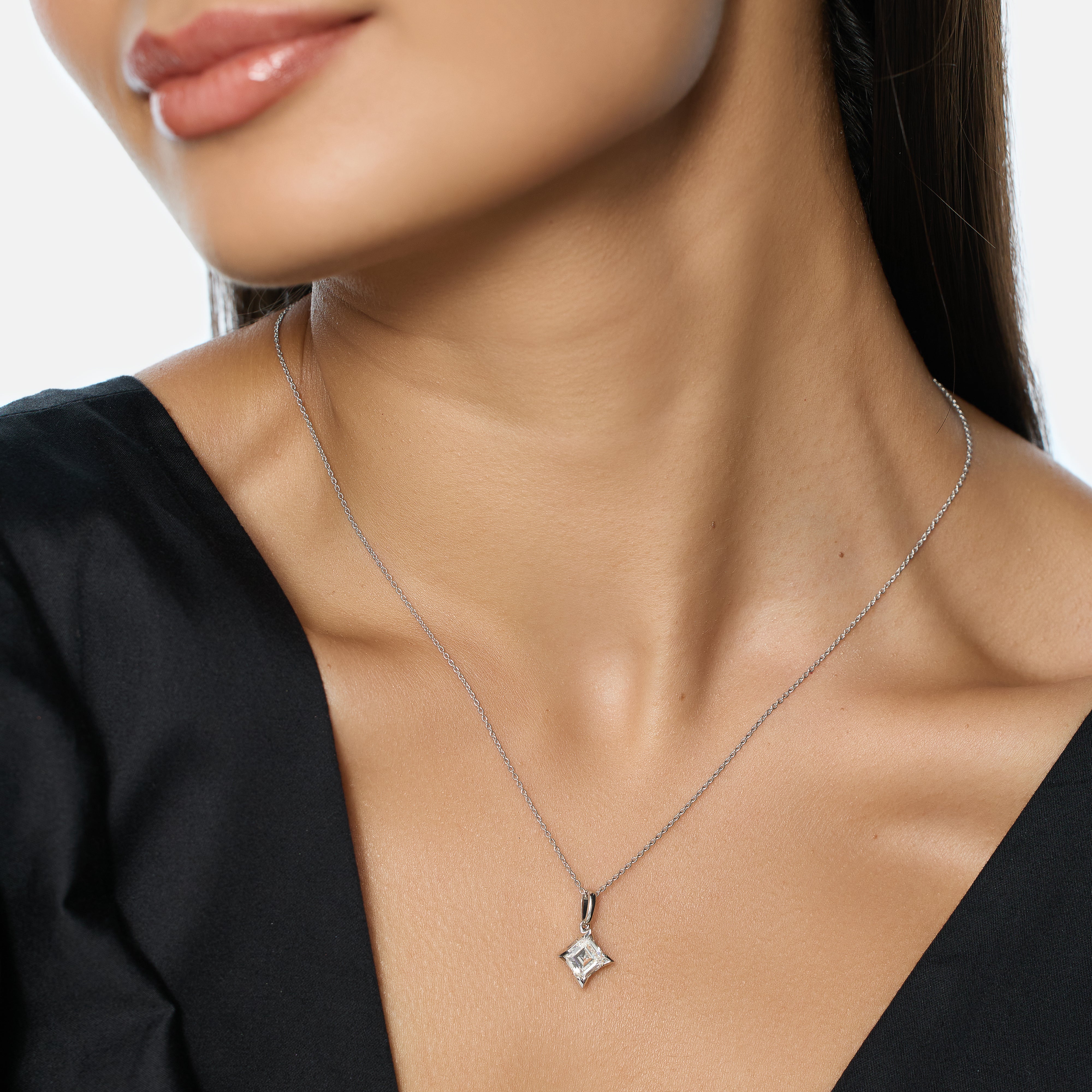 White Gold Chain Pendant Set with Kare-Cut Lab-Grown Diamond | SKU : 0021938696