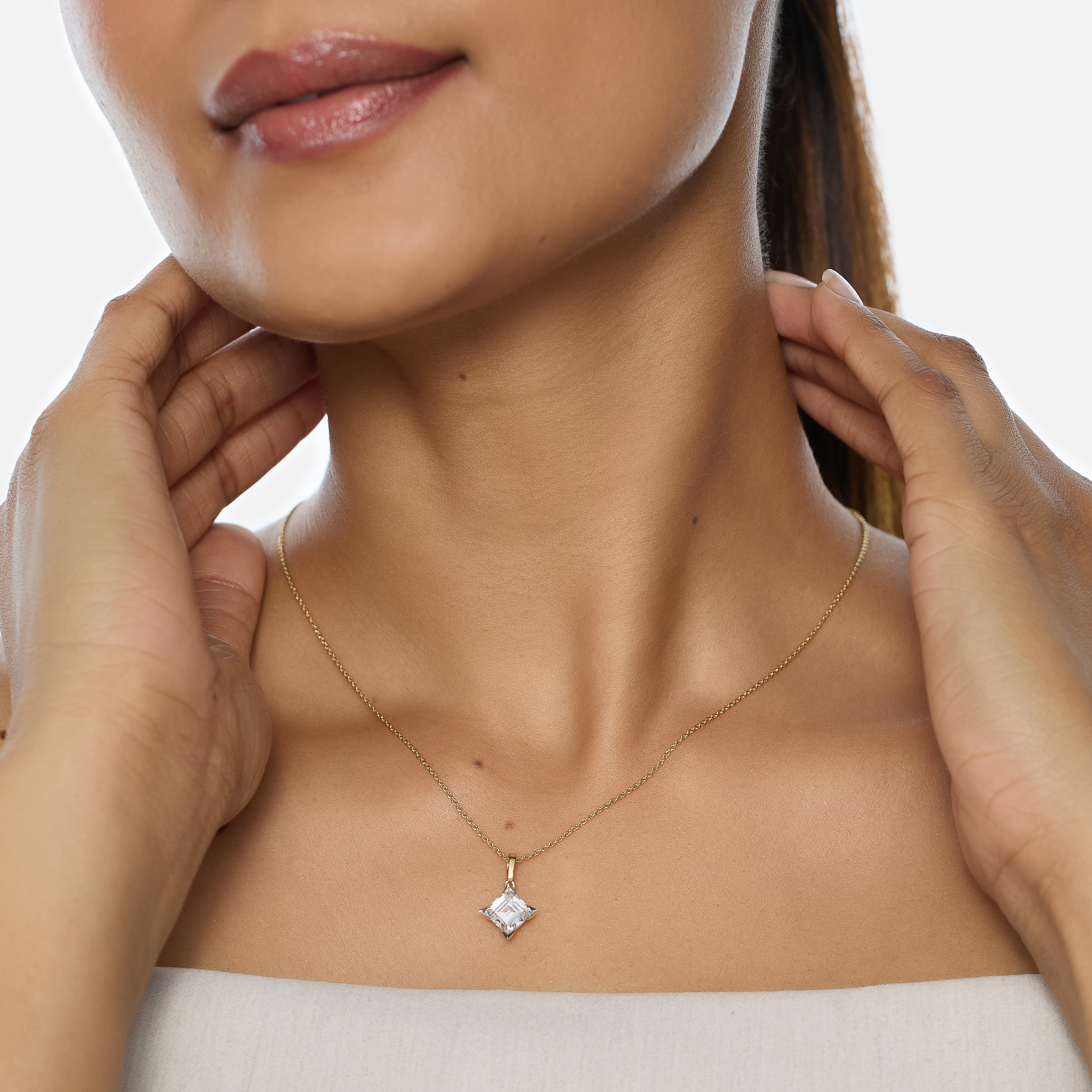 Gold Chain with Square Step-Cut Lab-Grown Diamond Pendant in a Diamond Silhouette | SKU : 0021912917