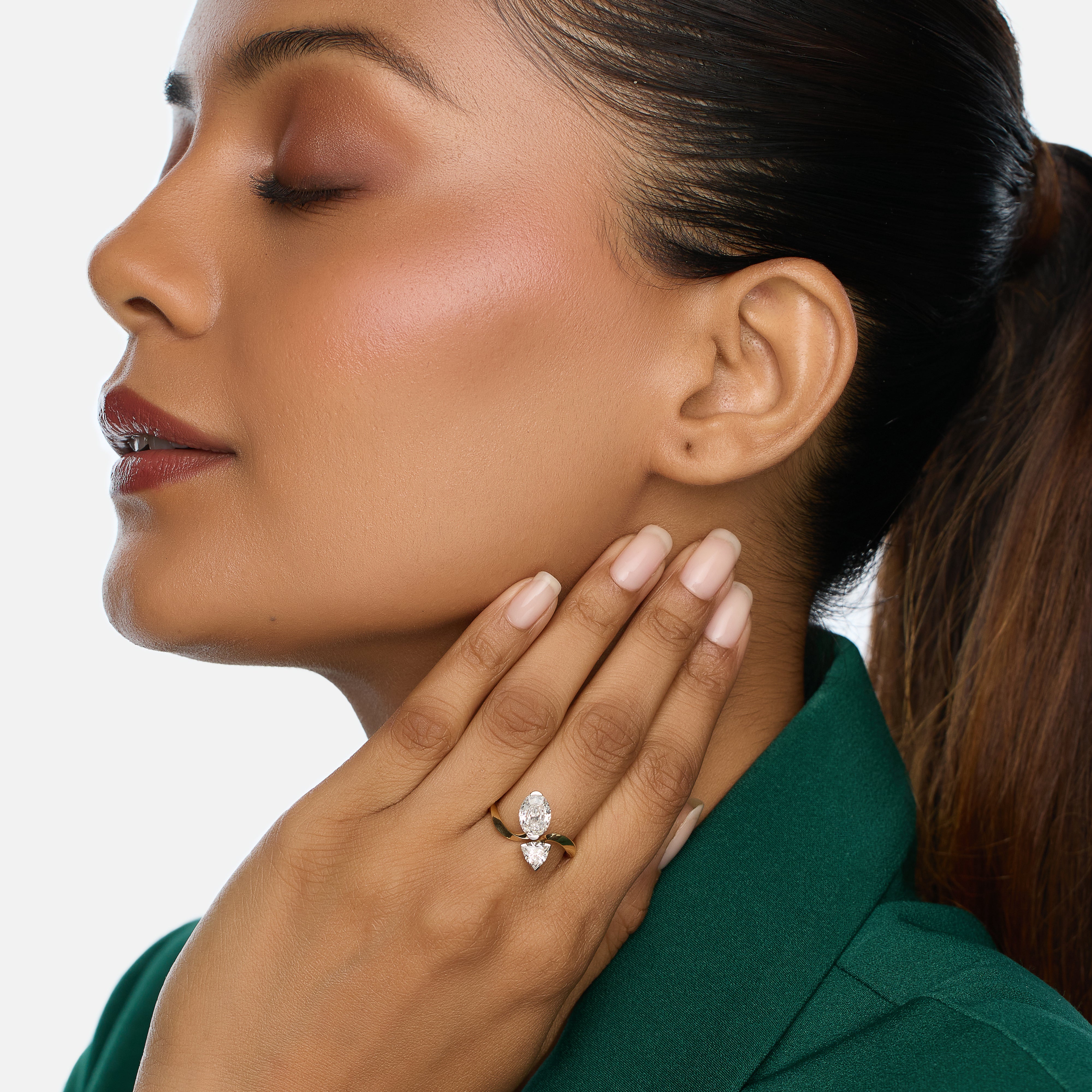 Contemporary Gold Wrap Ring with Roval and Trillion Step Cut Lab-Grown Diamonds | SKU : 0003761625