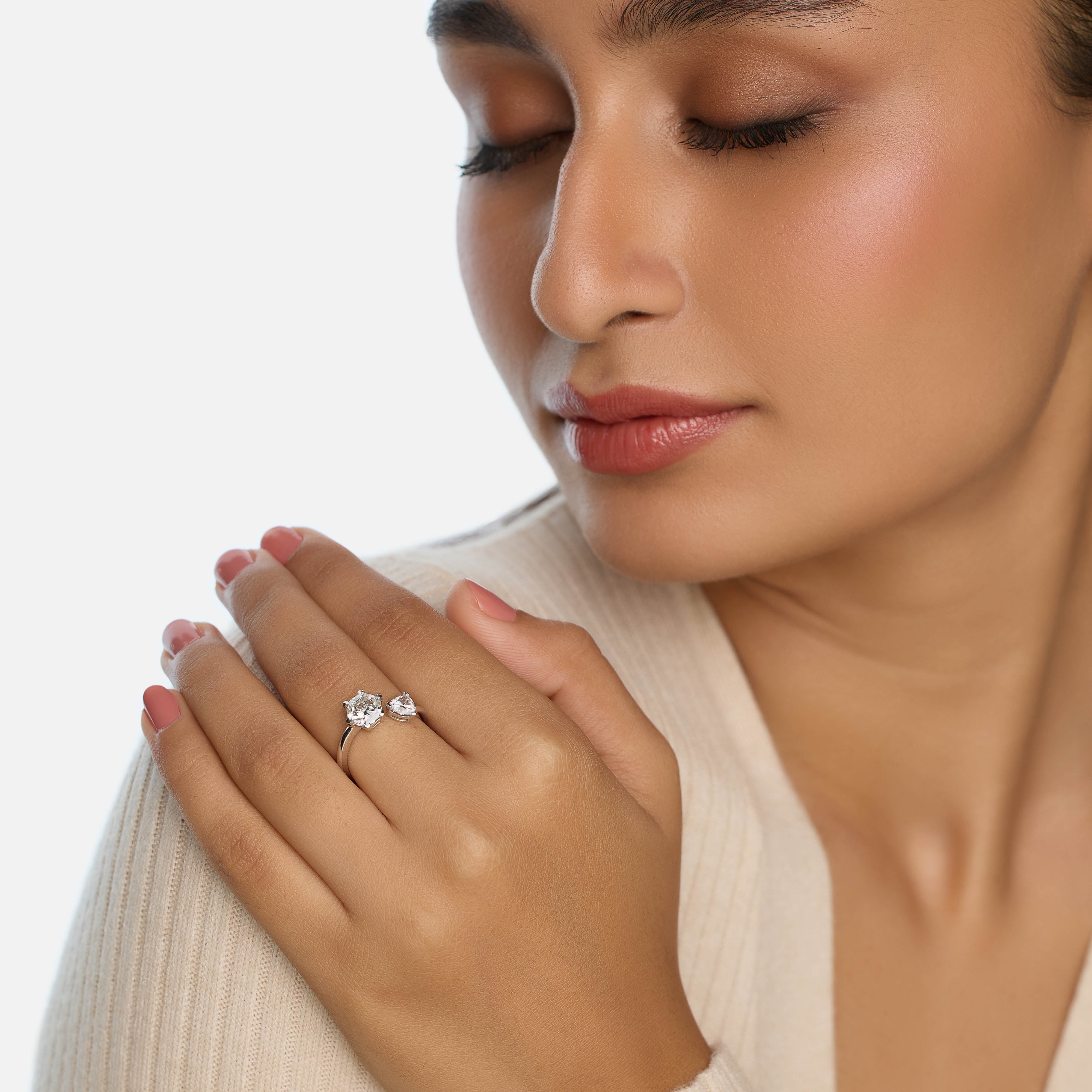 Sculptural Gold Ring with Trillion Curved and Hexagonal Step Cut Lab-Grown Diamonds | SKU : 0021961342