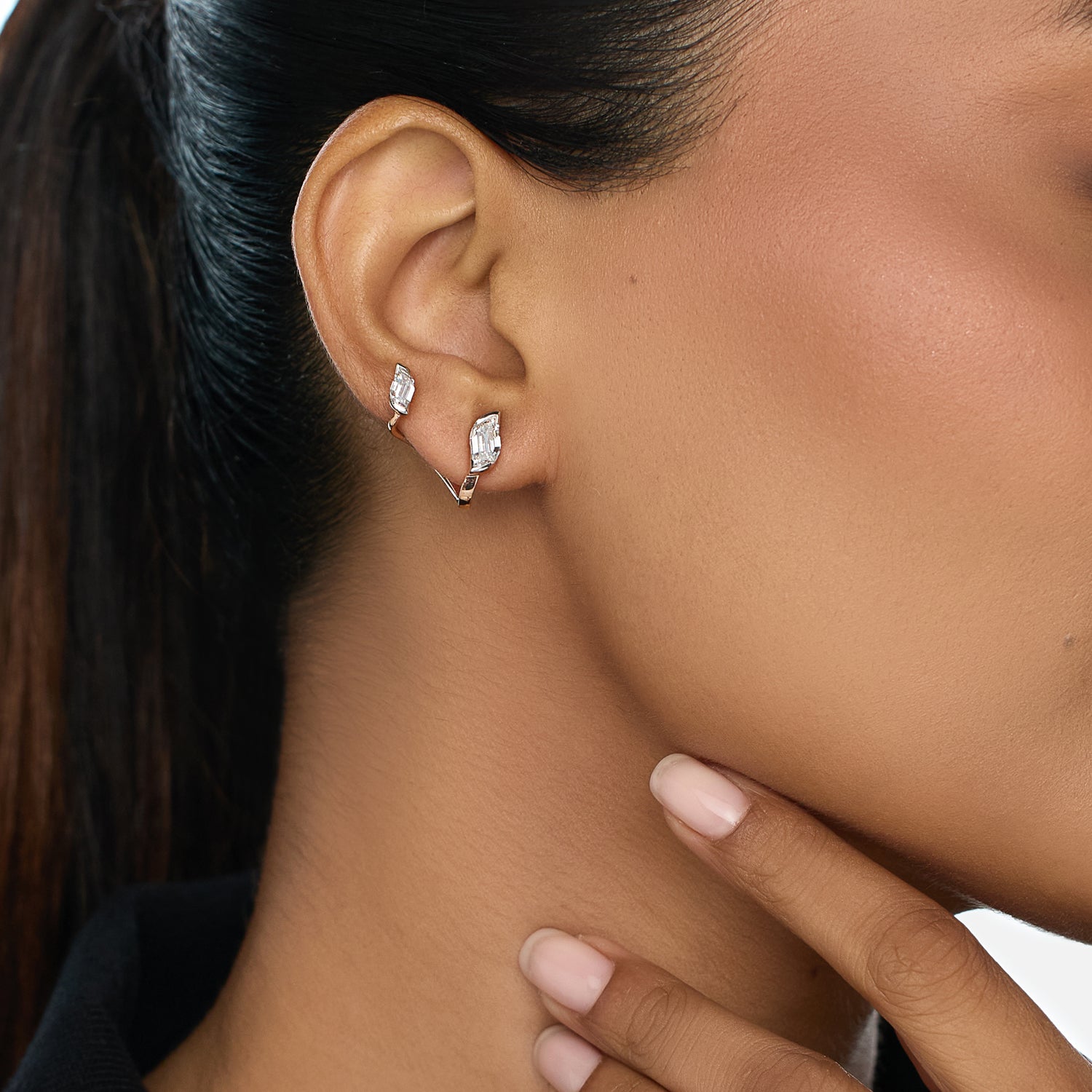 Gold Sculpted Tops with Dual Curved Flame Cut Lab-Grown Diamonds in Organic Form | SKU : 0003767016