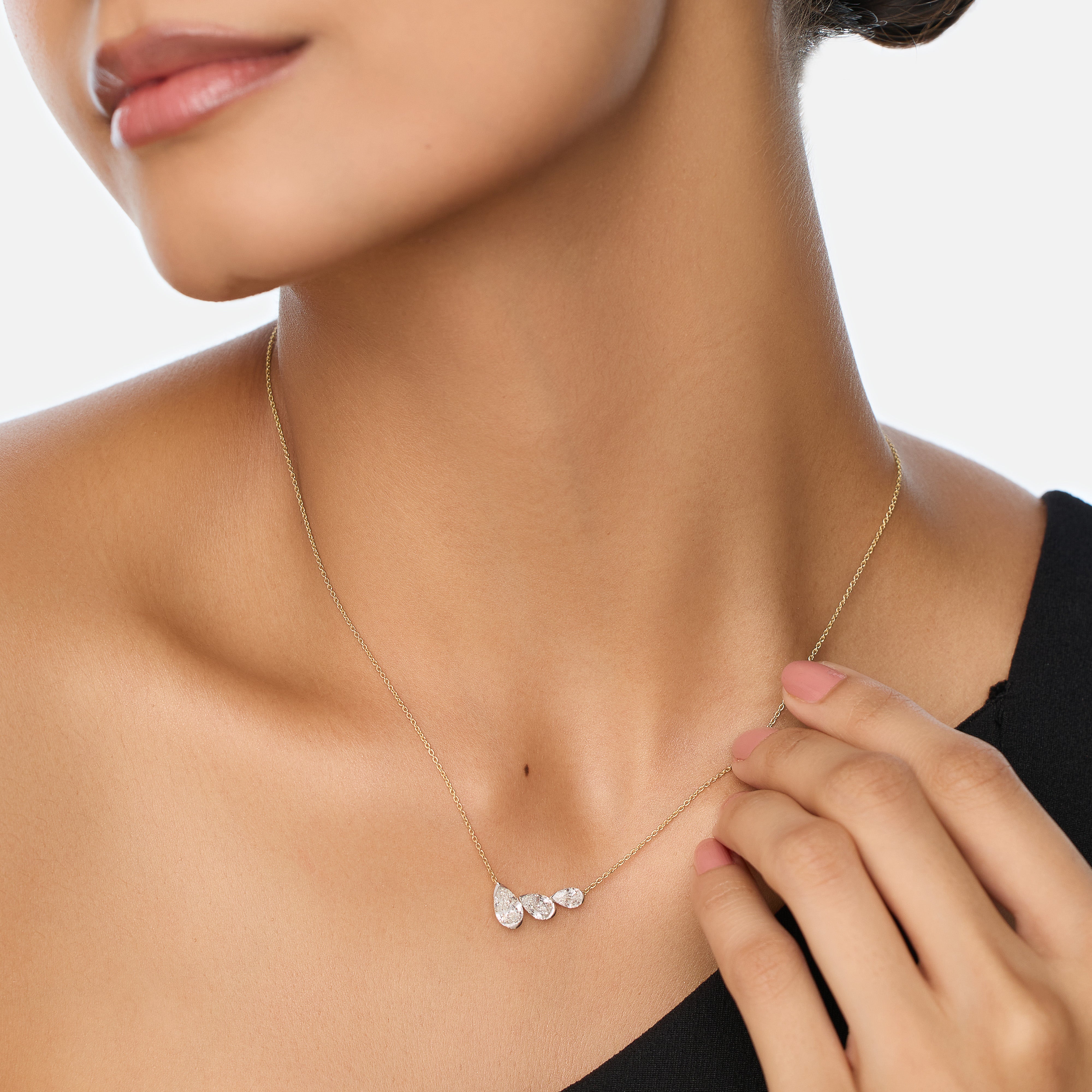 Pear Step-Cut Lab-Grown Diamond Cluster Pendant on Gold Chain | SKU : 0021916441